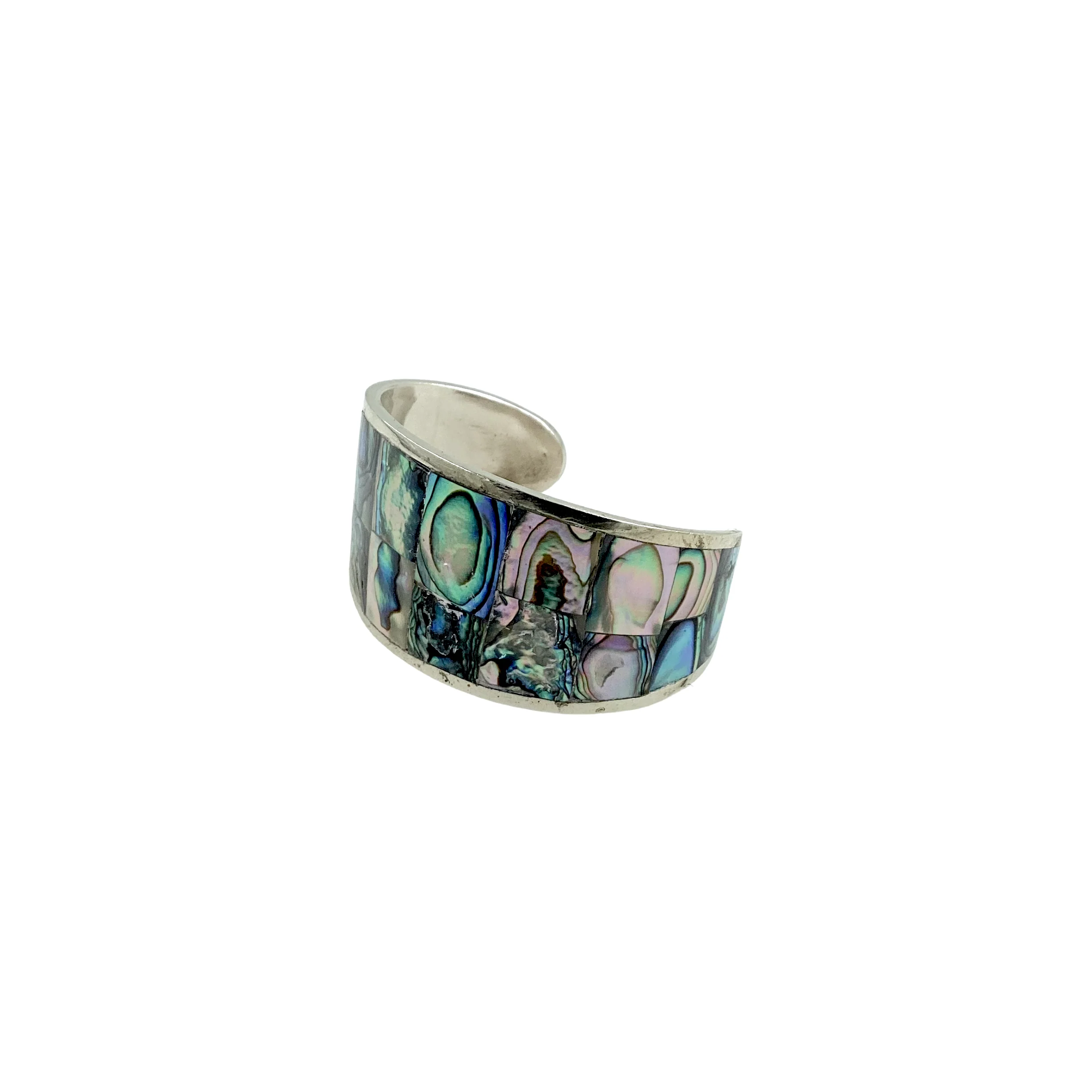 70s Alpaca Abalone Wide Unisex Cuff Bracelet By Mexico - Image 4