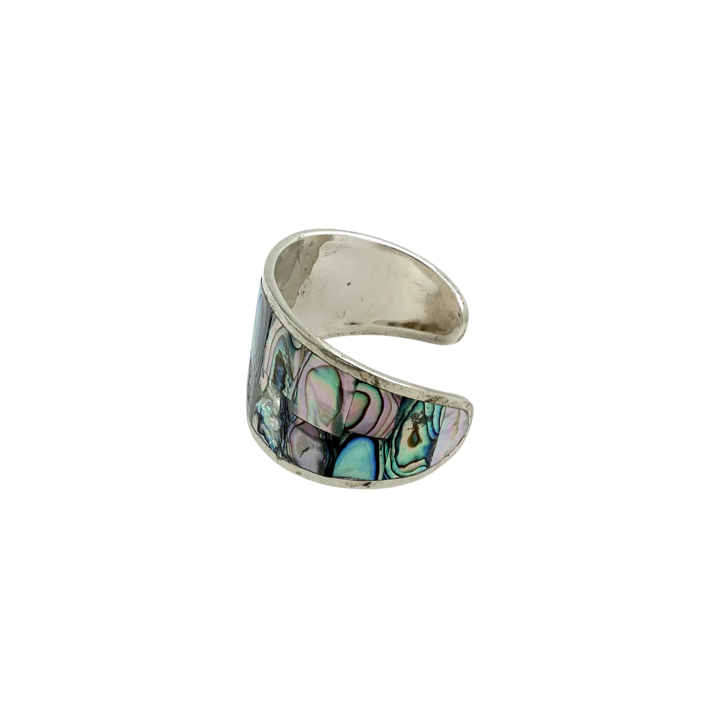 70s Alpaca Abalone Wide Unisex Cuff Bracelet By Mexico - Image 5