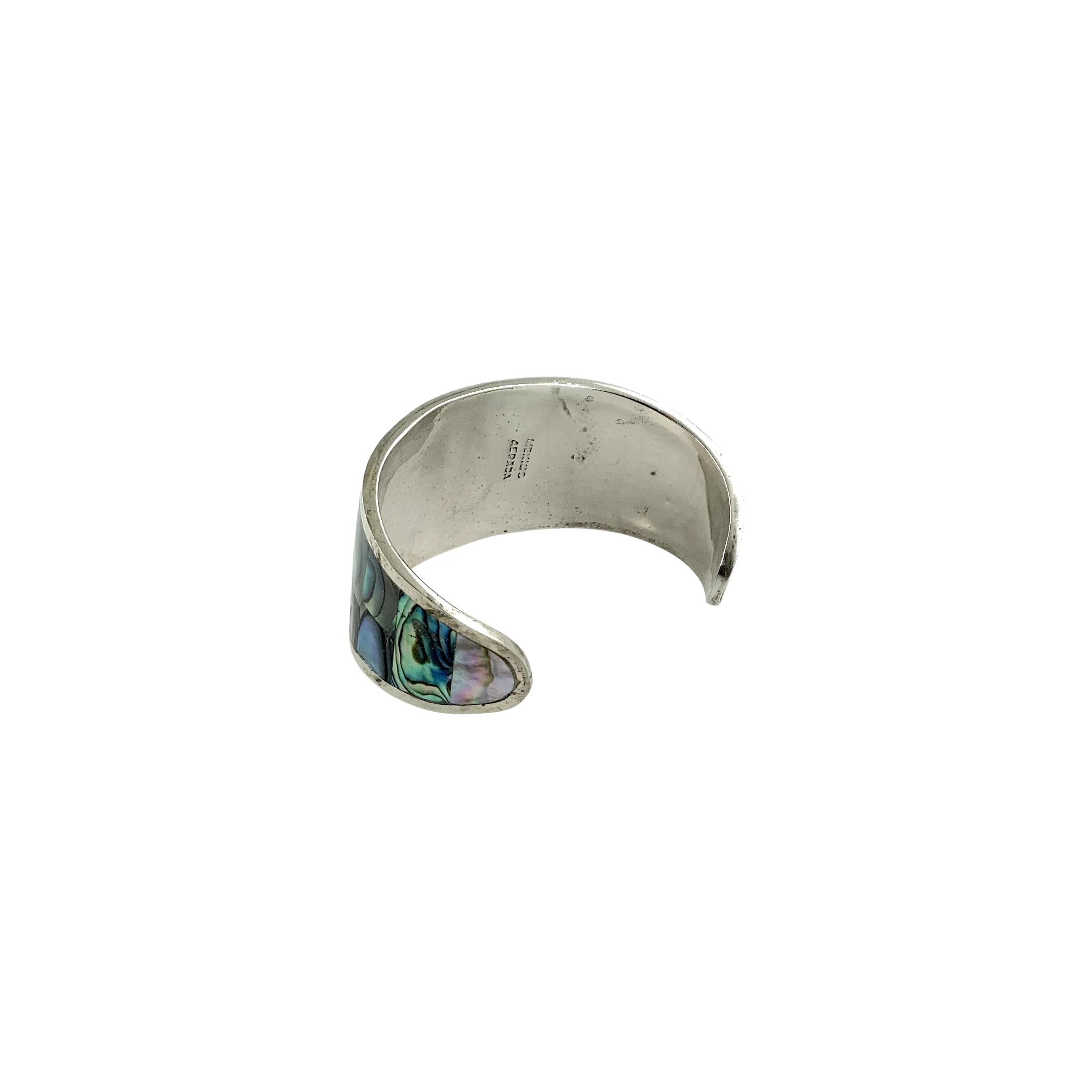 70s Alpaca Abalone Wide Unisex Cuff Bracelet By Mexico - Image 6