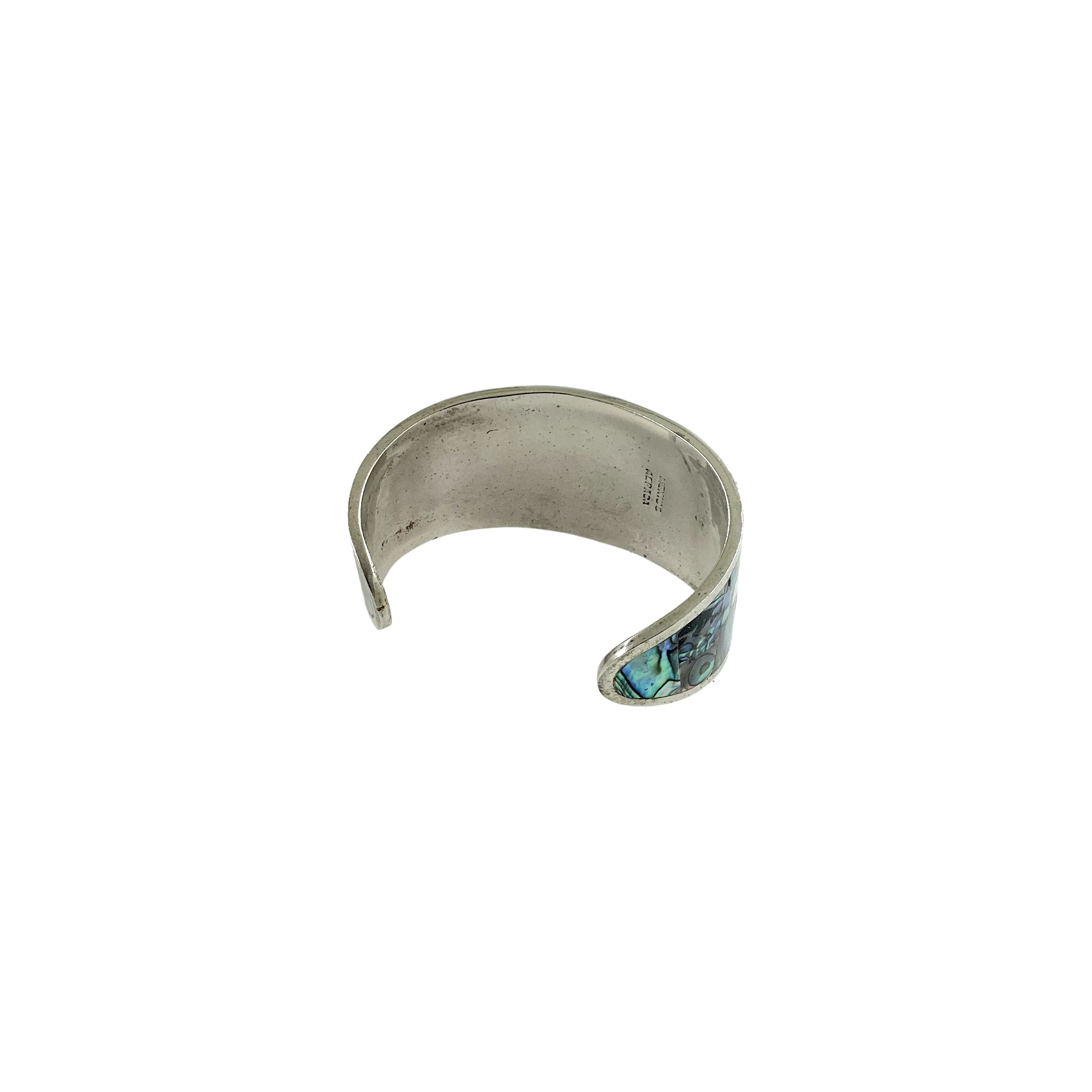 70s Alpaca Abalone Wide Unisex Cuff Bracelet By Mexico - Image 8