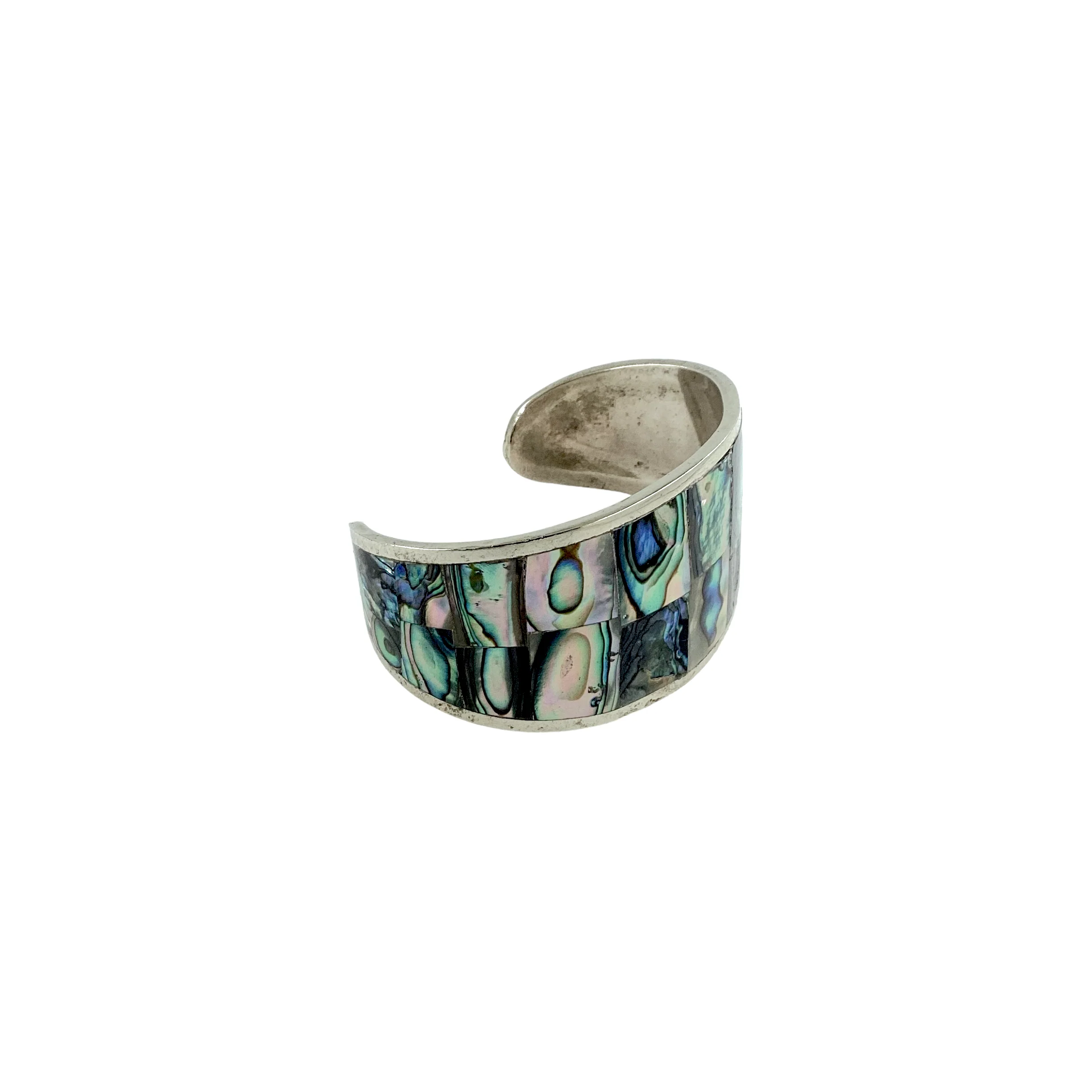 70s Alpaca Abalone Wide Unisex Cuff Bracelet By Mexico - Image 9