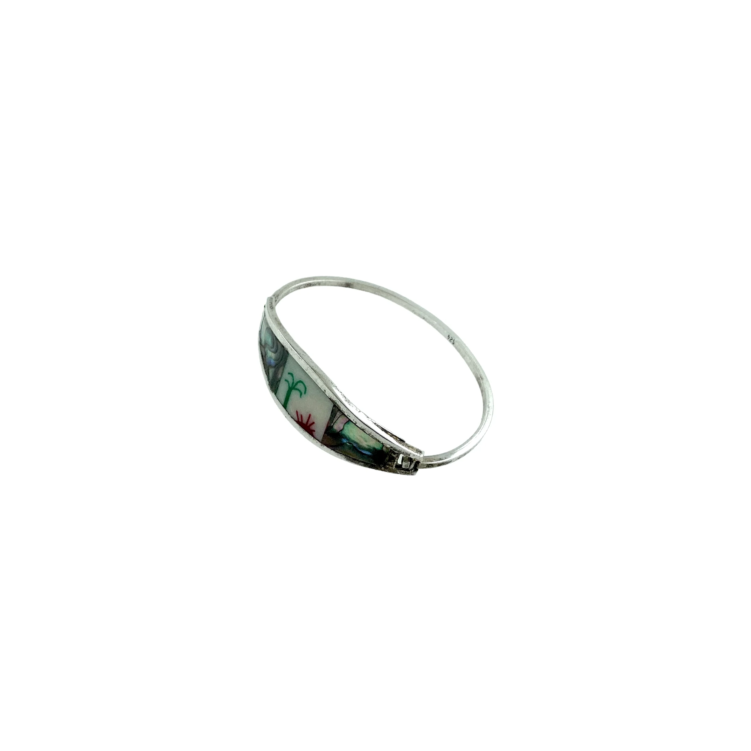 70s Alpaca Mother Of Pearl Abalone Bangle Bracelet, By Mexico - Image 5