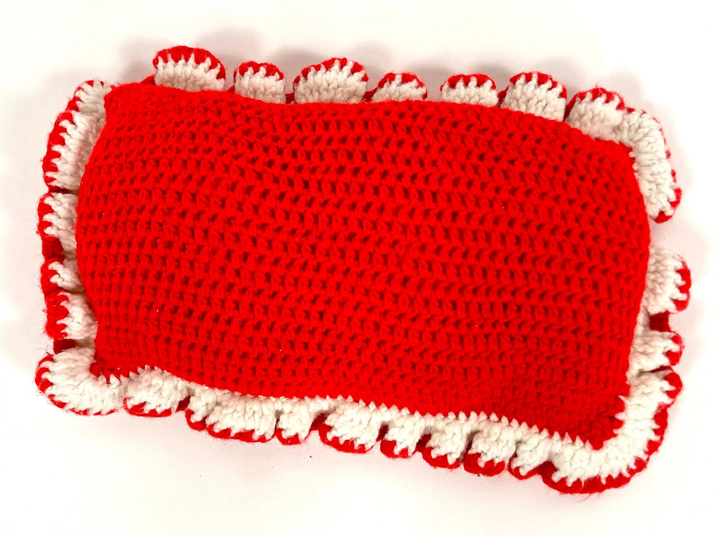 70s American Flag Crochet Knit Pillow Americana Red White Blue Throw Patriotic Vintage Handmade Festival Kitschy Ruffle Pearl Pillow - Image 3