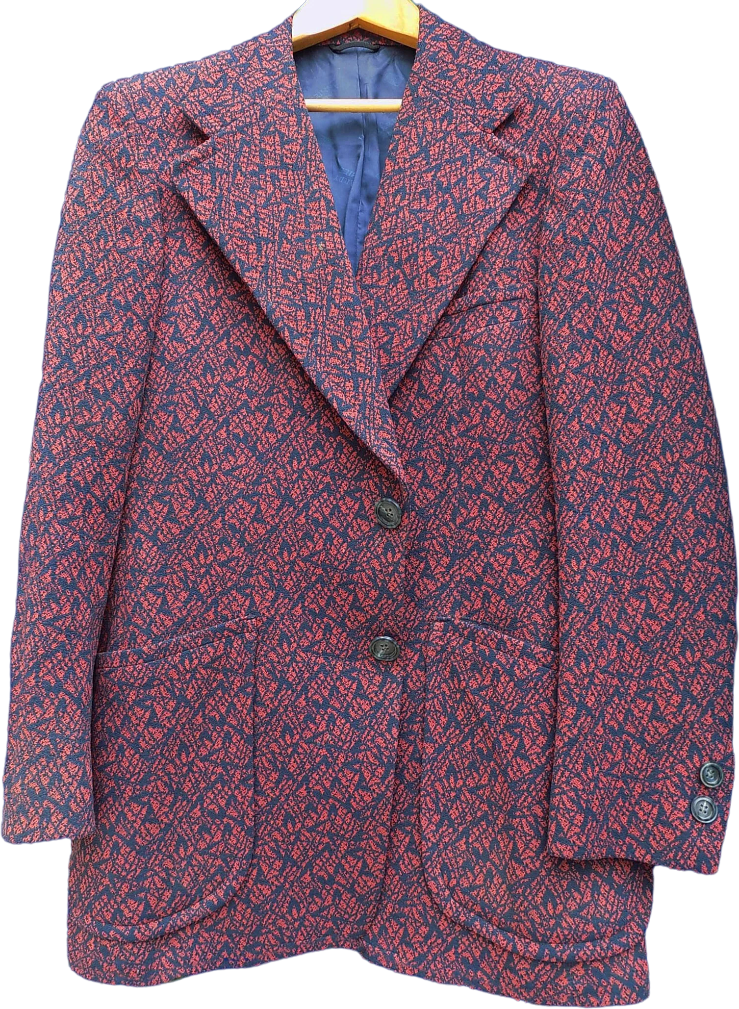 70s Anchor Man Disco Sports Coat Red and Blue Burgundy Wide Lapel Mr B Las Vegas Rare Label by Mr. B.
