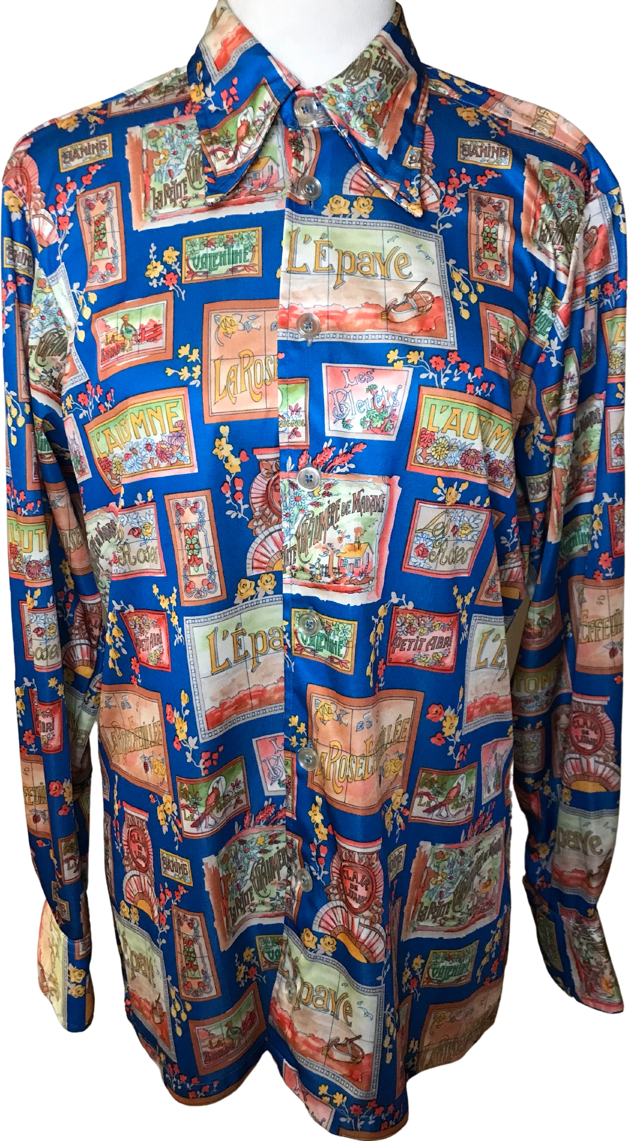70s Art Nouveau Mucha Inspired Disco Button Up Shirt By Givenchy for Chesa
