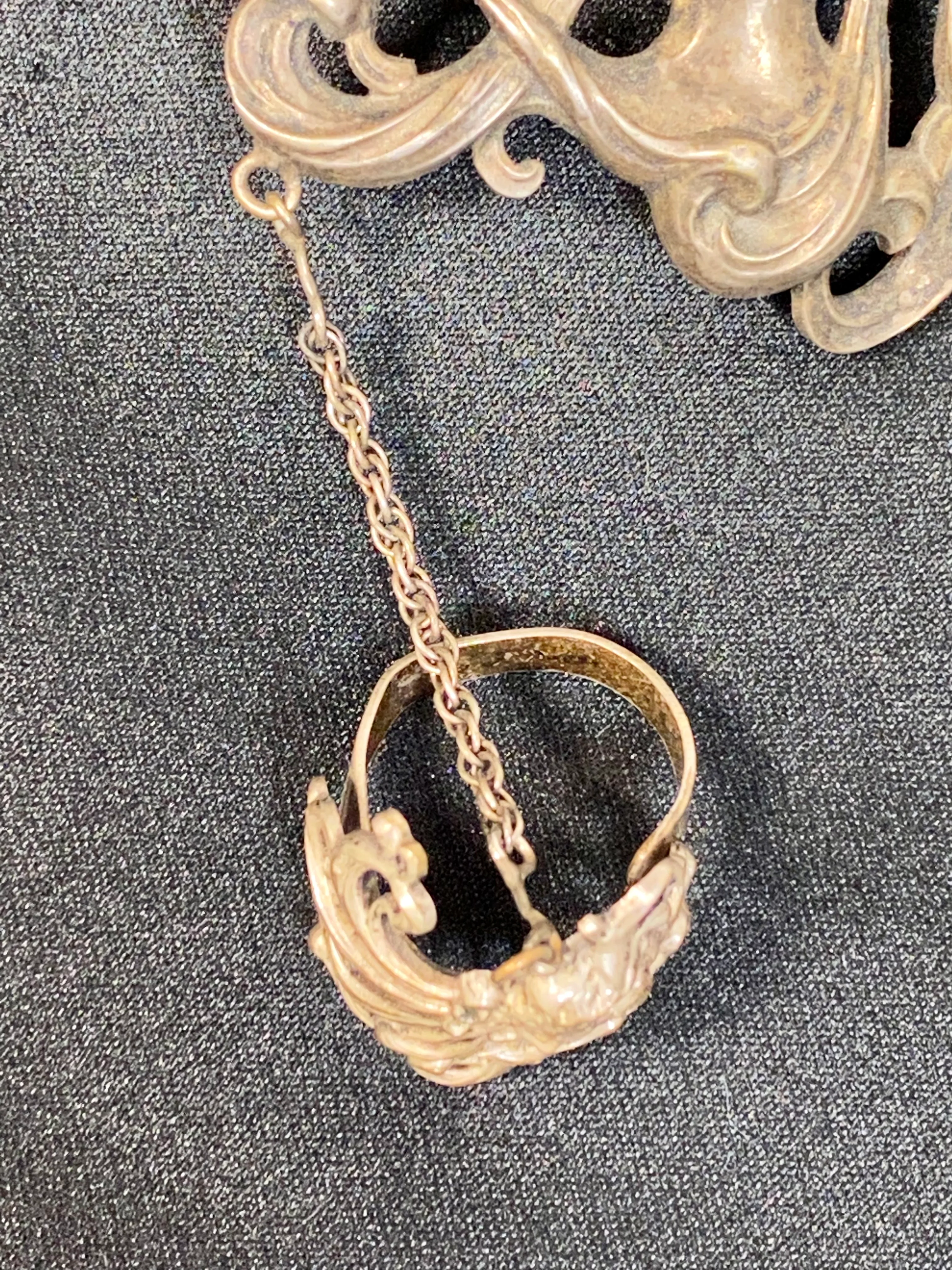 70s Art Nouveau Revival Bracelet And Attached Ring Set - Image 7