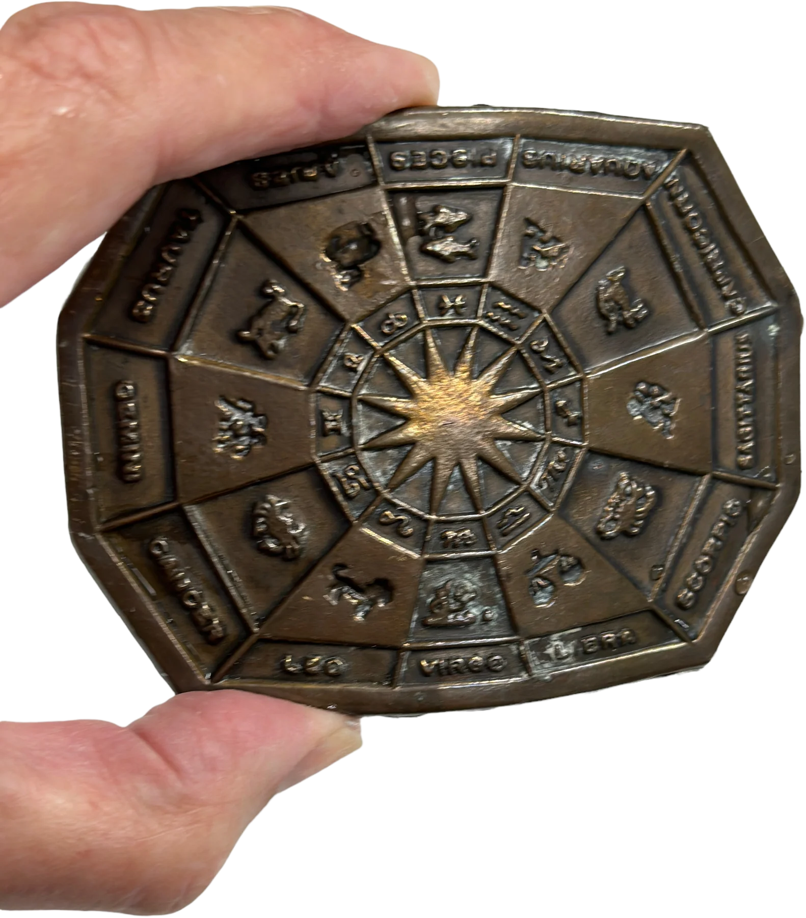 70s Astrology Zodiac Brass Belt Buckle