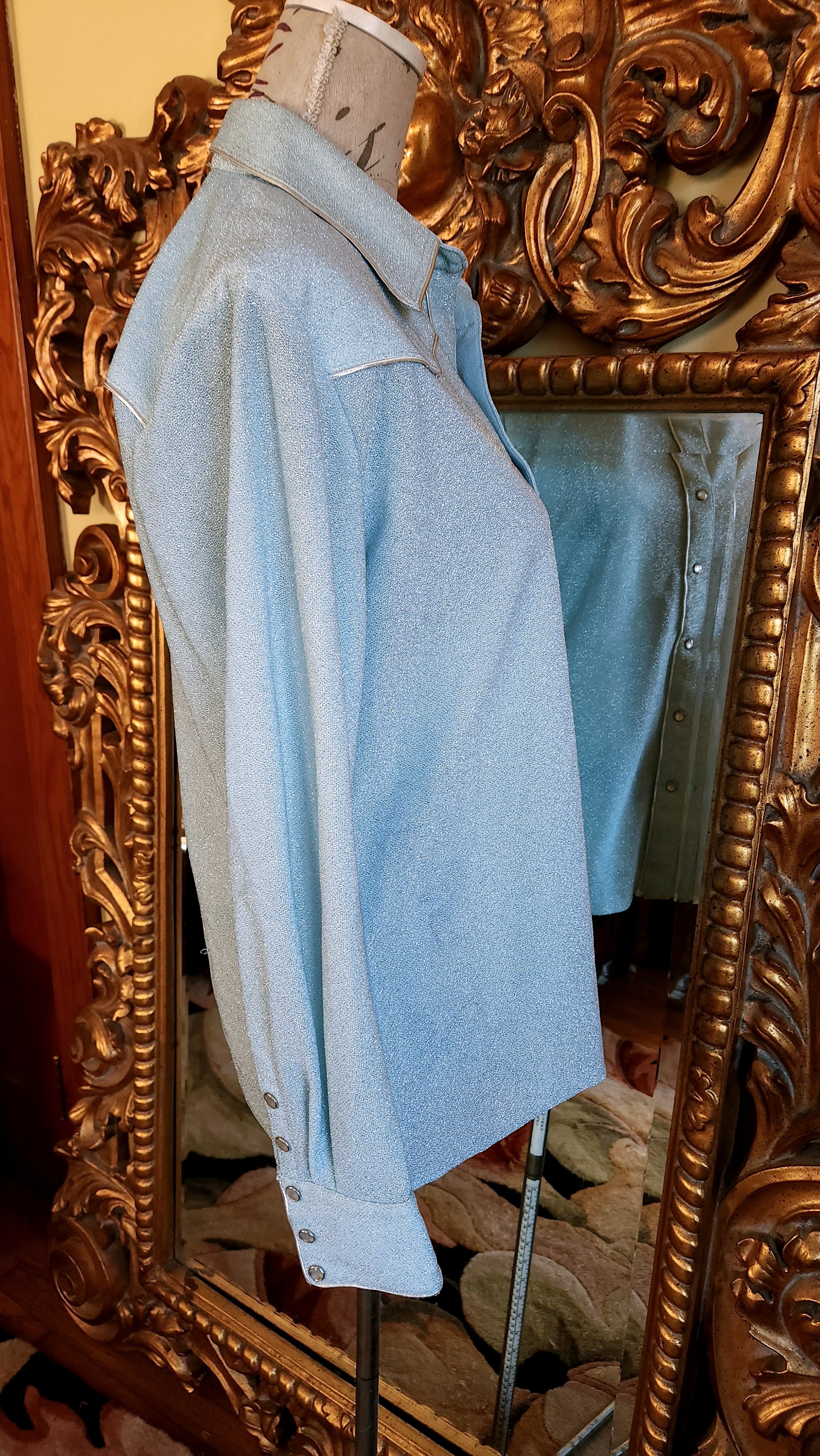70s Baby Blue Sparkling Western Blouse Pearl Snaps - Image 3