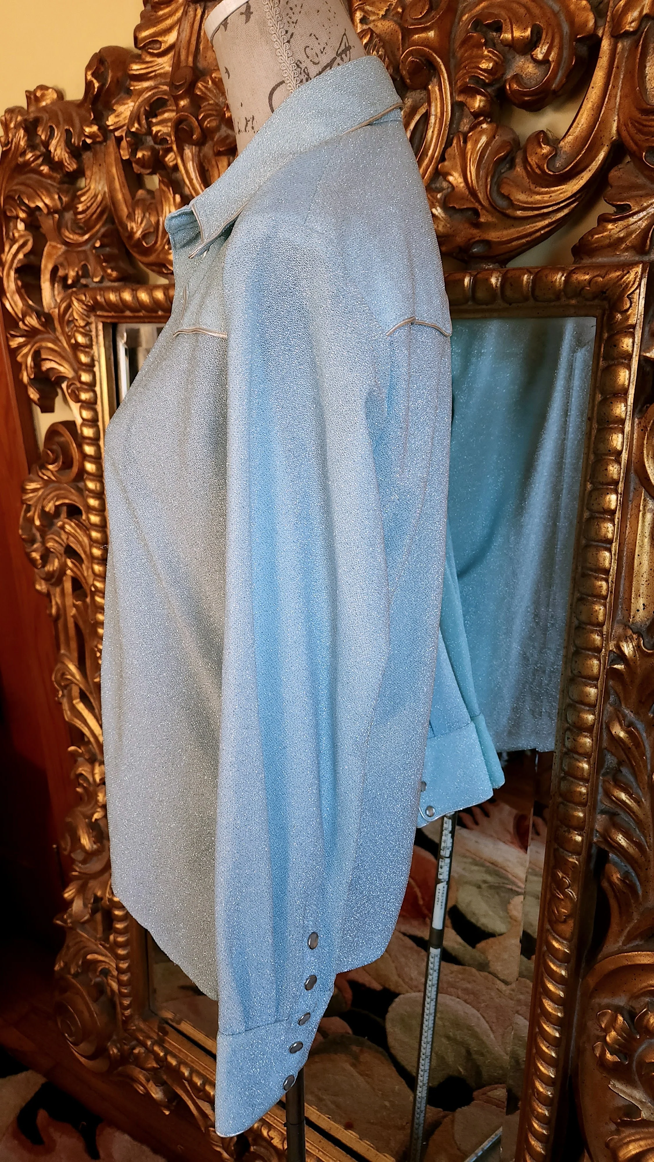 70s Baby Blue Sparkling Western Blouse Pearl Snaps - Image 4