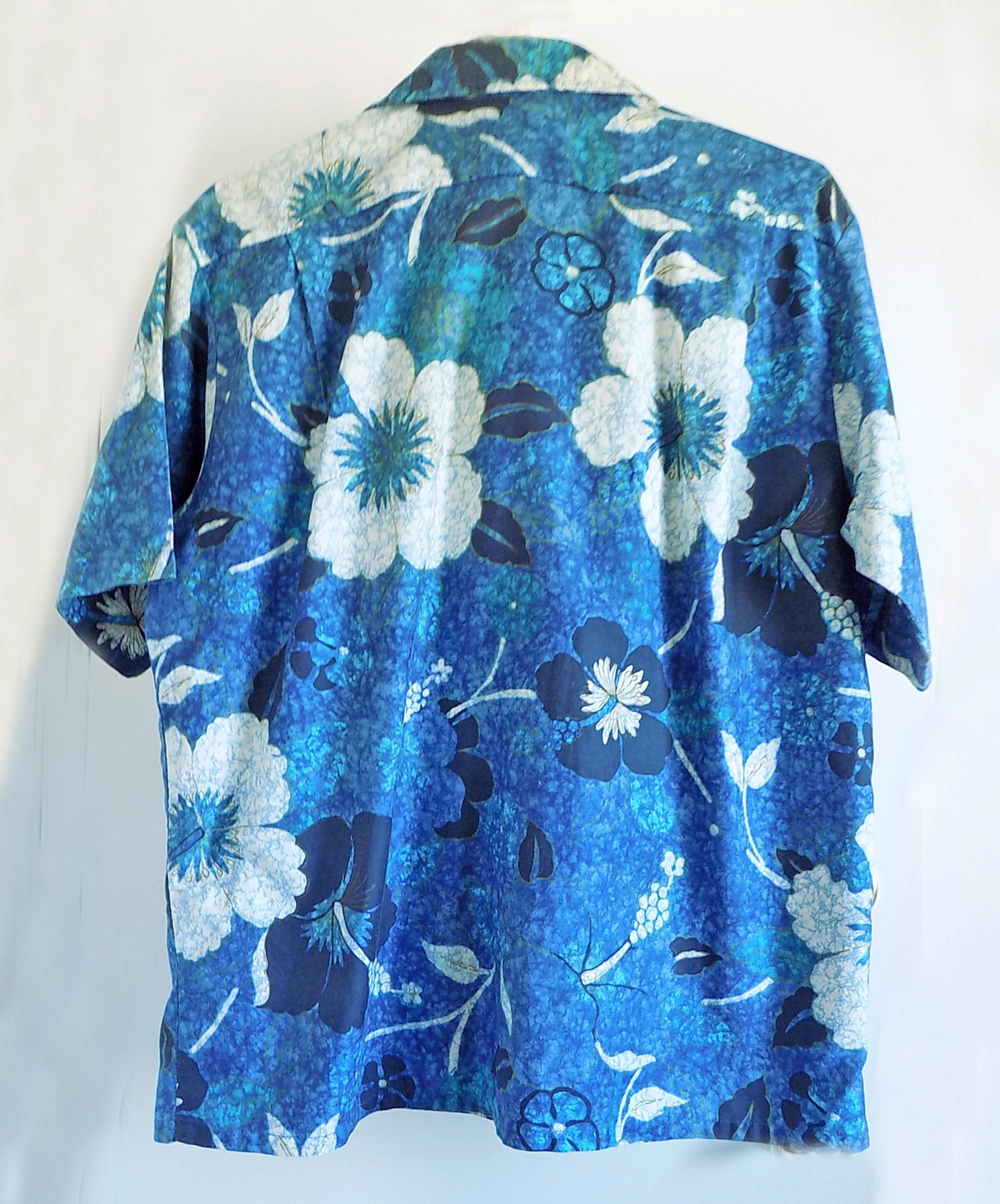 70s Barefoot In Paradise Tropical Shirt Xl Mint Original Buttons Wide Collar Pocket Blue White Gold Aqua Cotton - Image 3