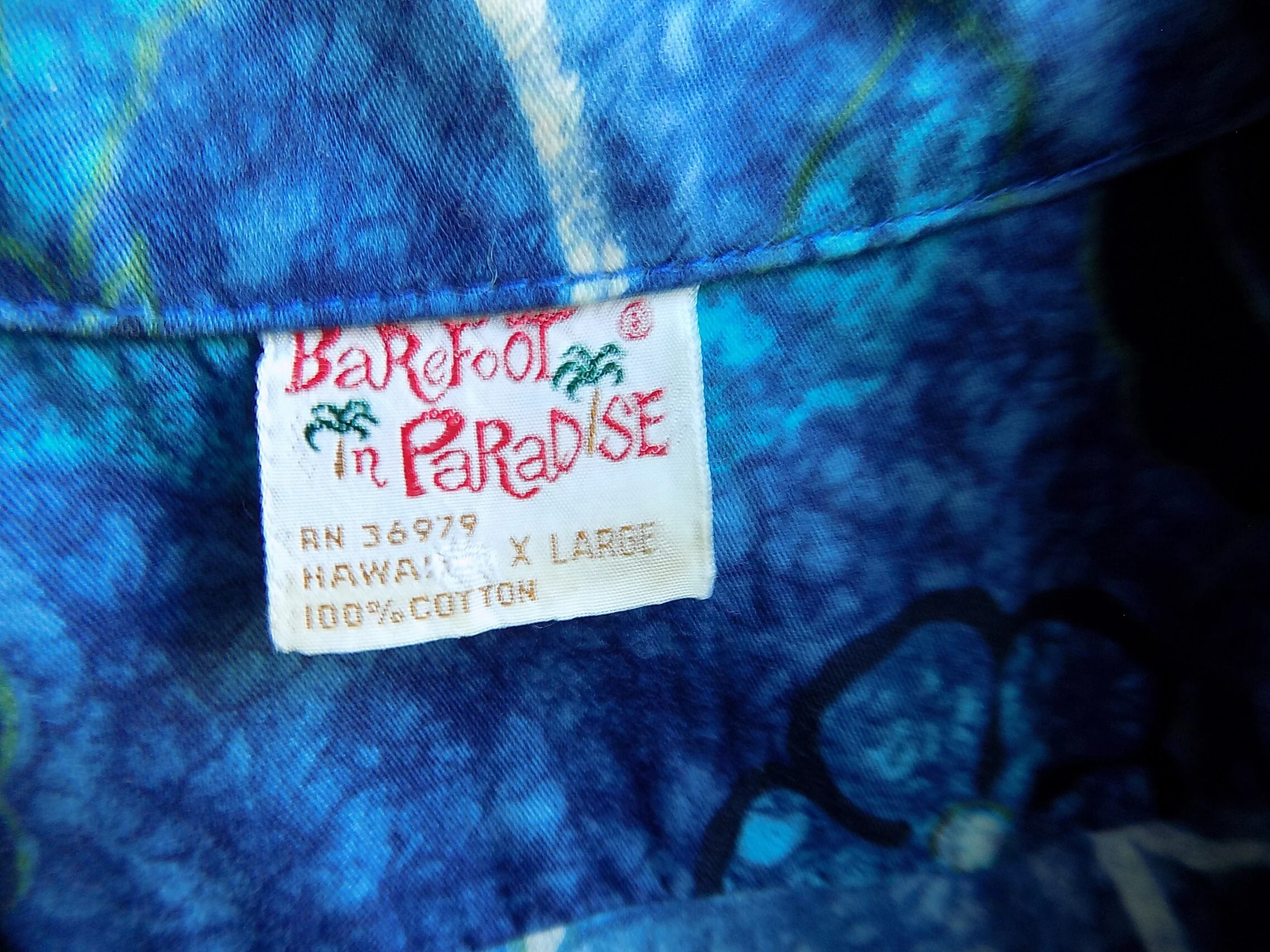 70s Barefoot In Paradise Tropical Shirt Xl Mint Original Buttons Wide Collar Pocket Blue White Gold Aqua Cotton - Image 4