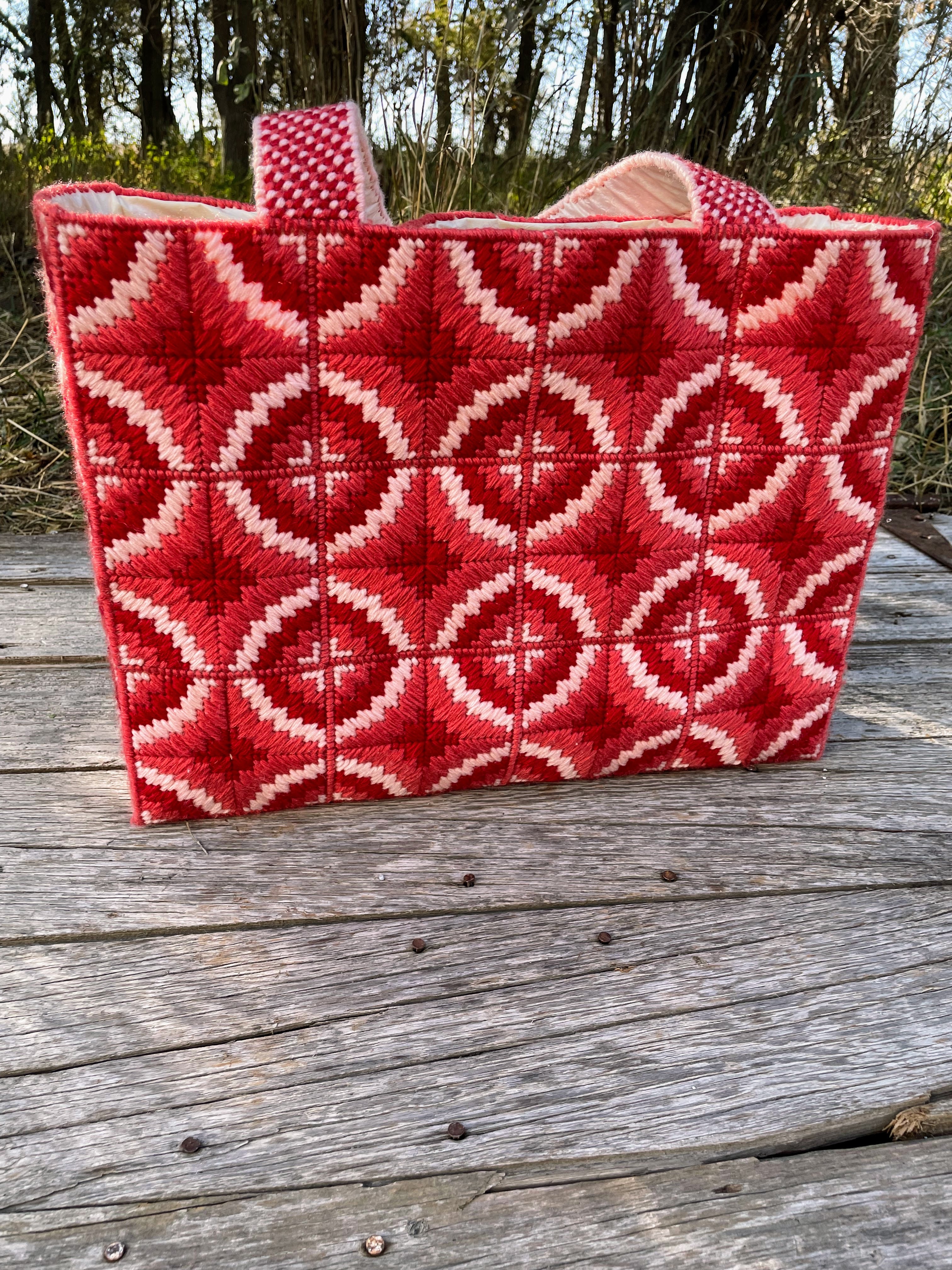 70s Bargello Needlepoint Tote Bag Boho - Image 6