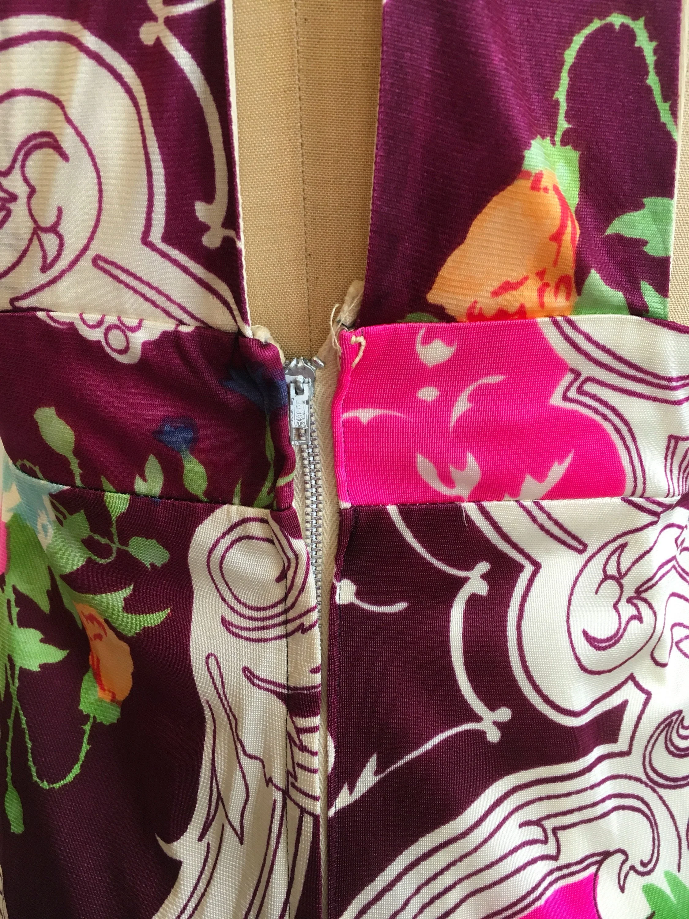 70's Baroque Op Art Floral Print Halter Maxi Dress - Image 7