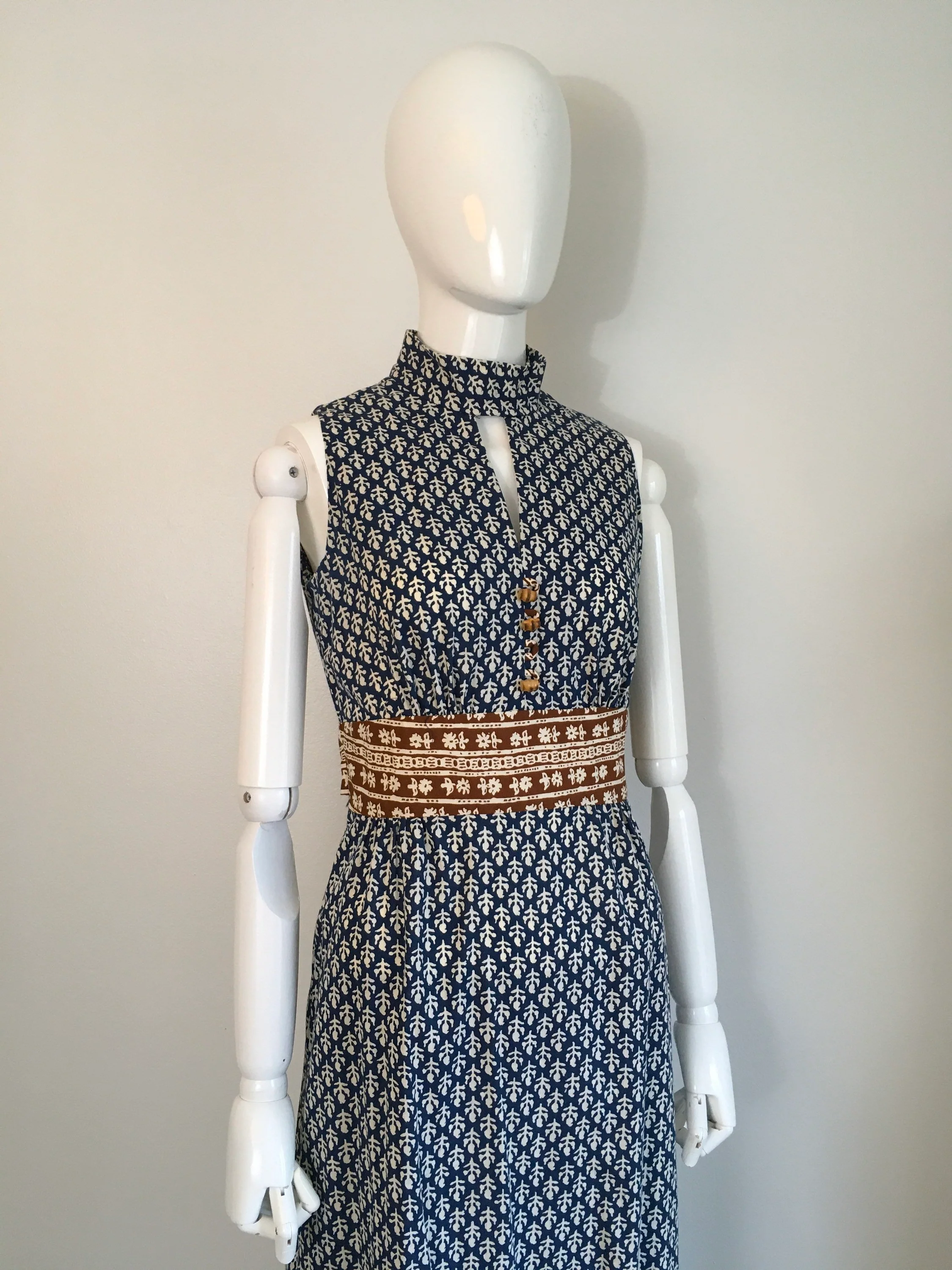 70's Batik Block Print Cotton Maxi Dress by Hear Say - Image 4