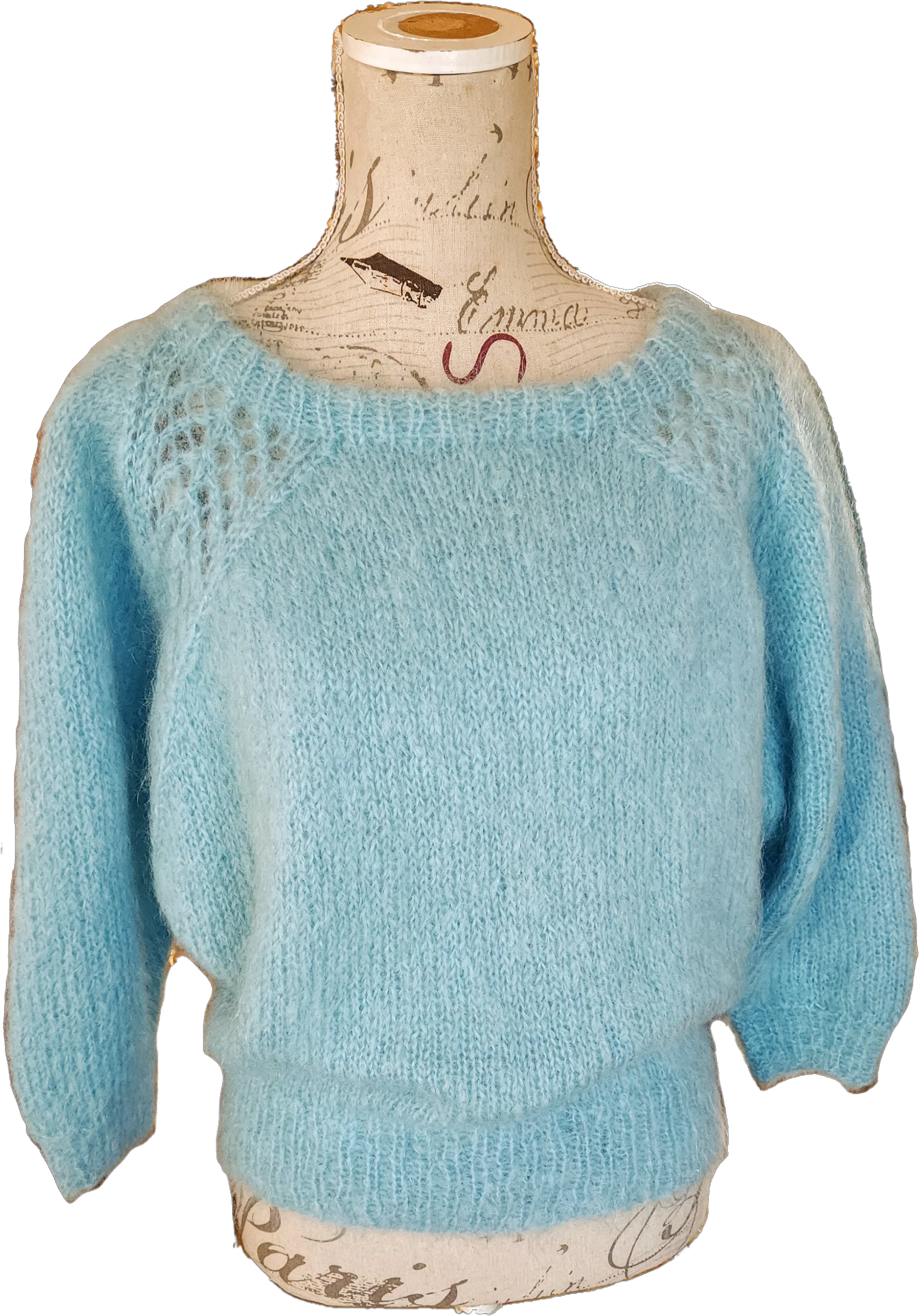70s Beautiful Blue Handknit Mohair Sweater