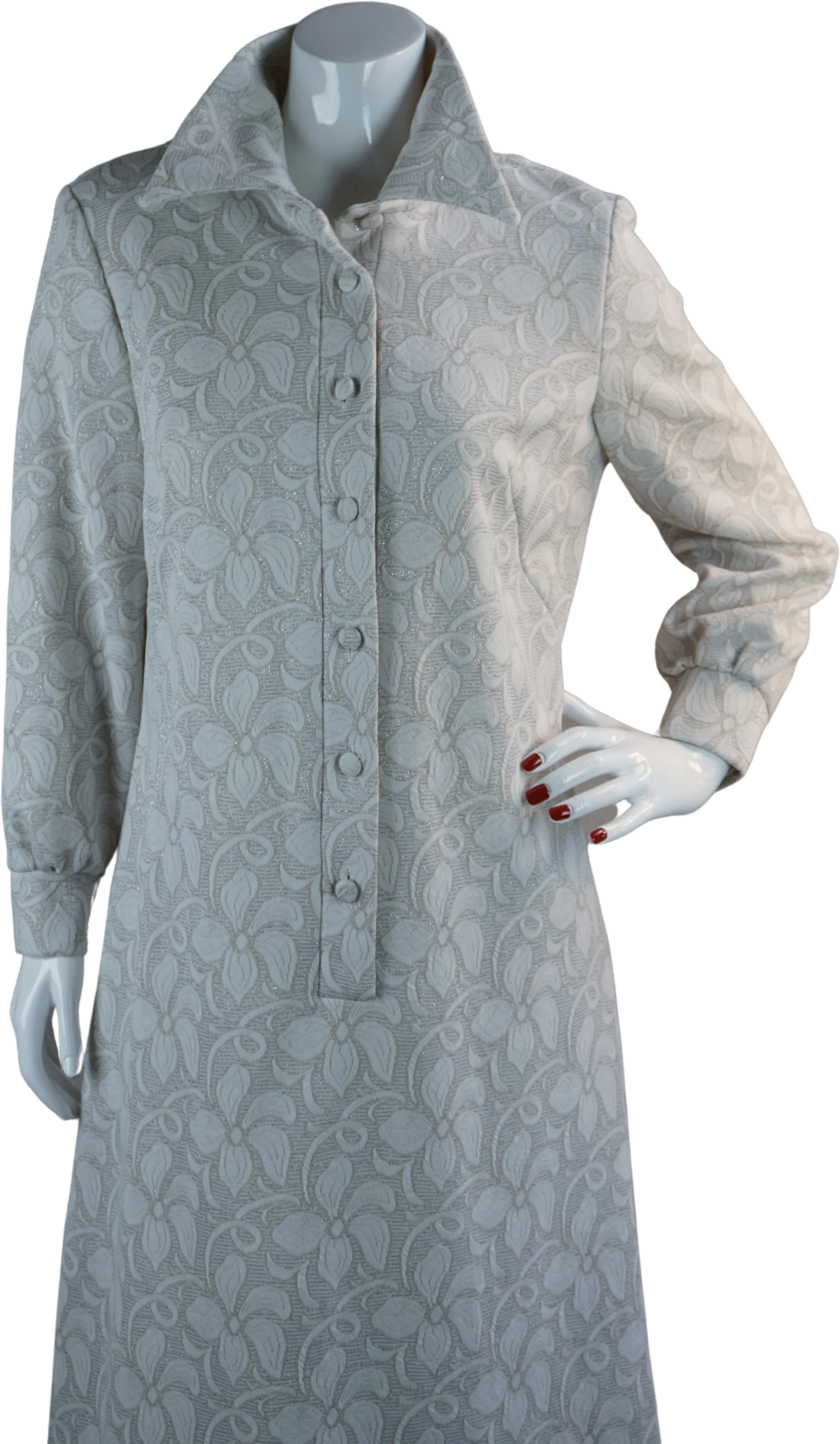 70s Beige And Silver Button Front Formal Maxi Dress - Image 2