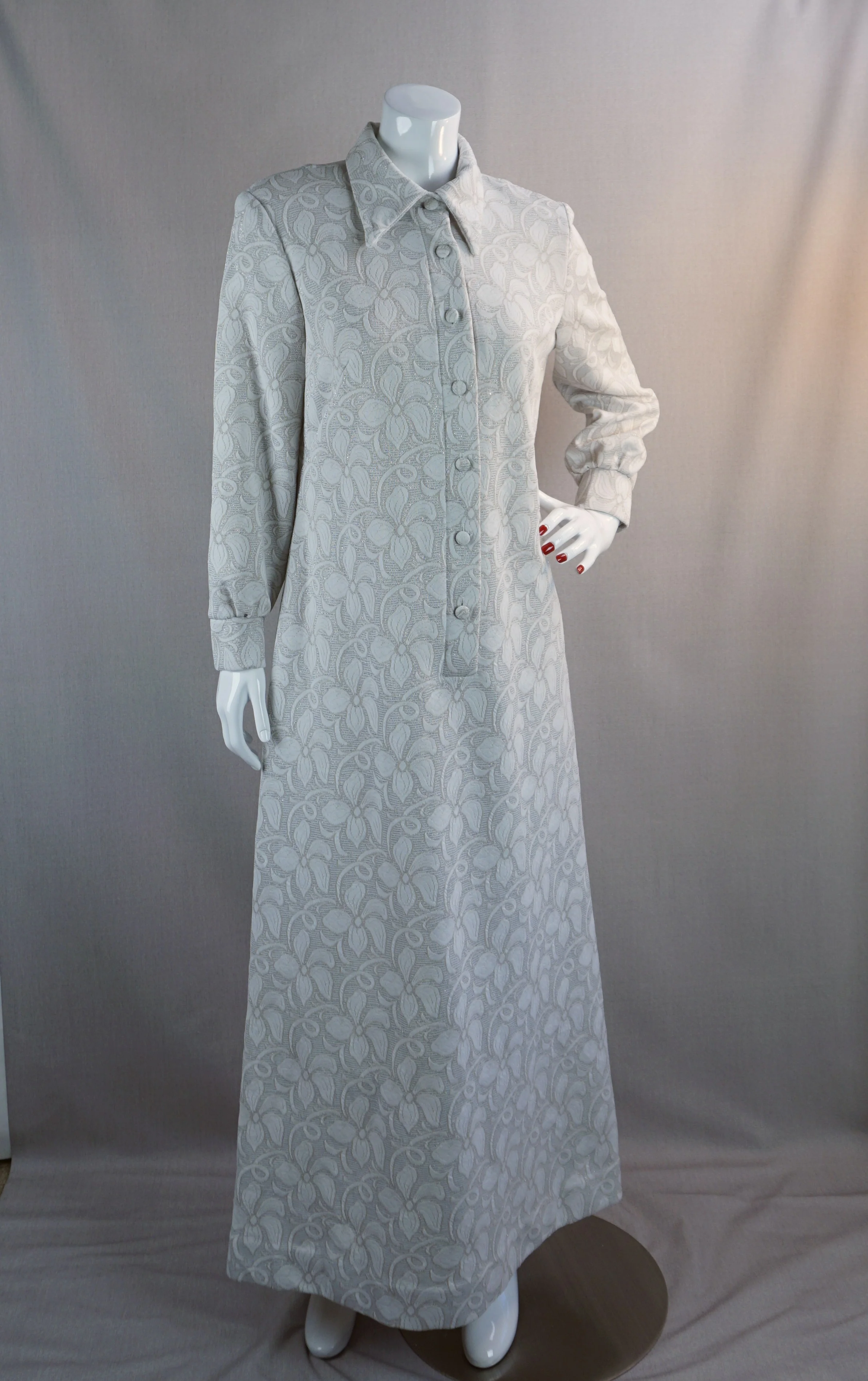70s Beige And Silver Button Front Formal Maxi Dress - Image 5