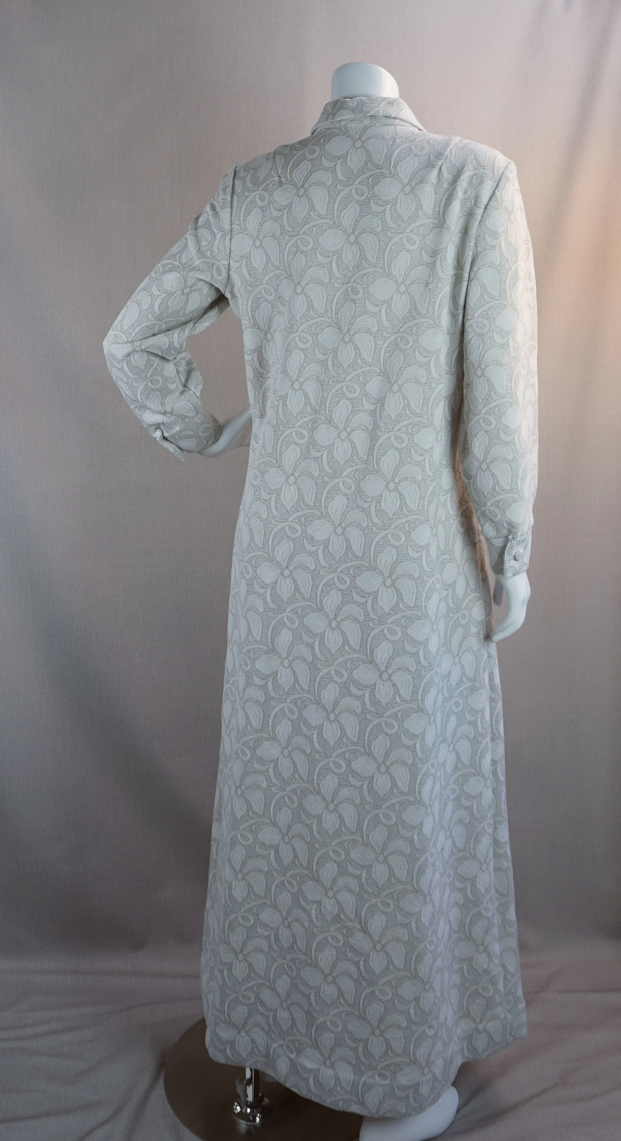 70s Beige And Silver Button Front Formal Maxi Dress - Image 6