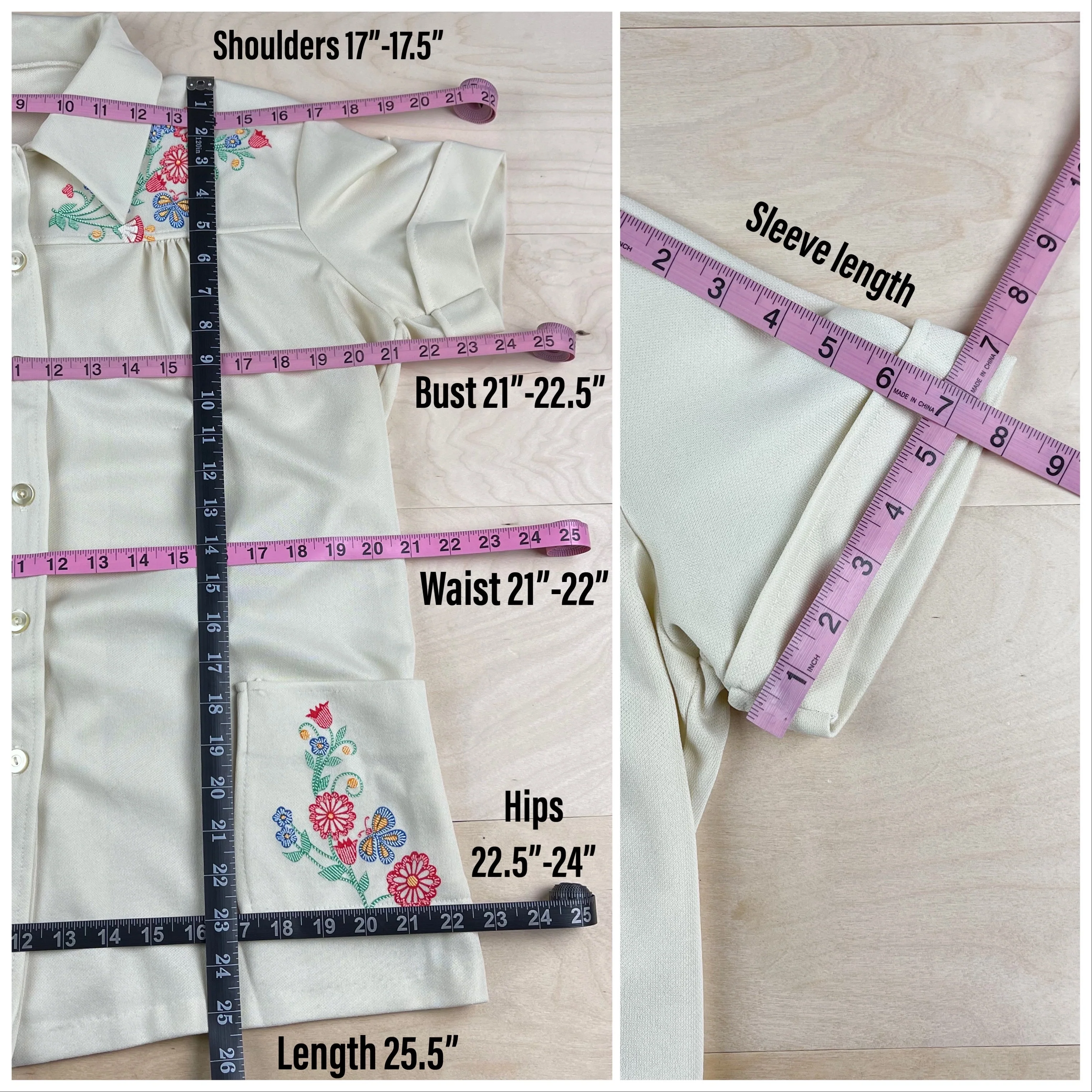 70s Beige Floral And Butterfly Smock Top Chore Shirt - Image 7