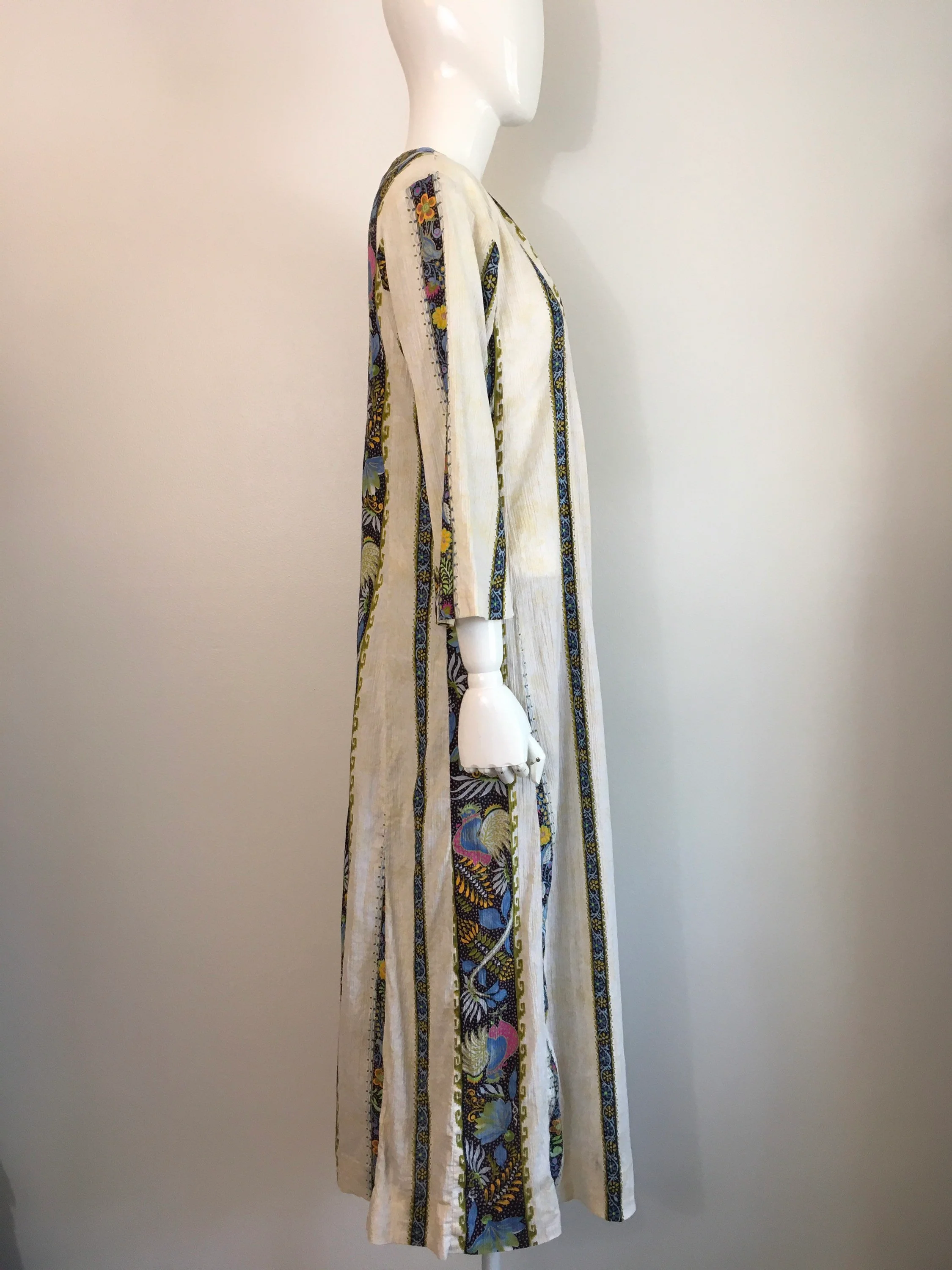 70's Beige with Floral Striped Maxi Kaftan Dress by Liberty Hawaii - Image 3
