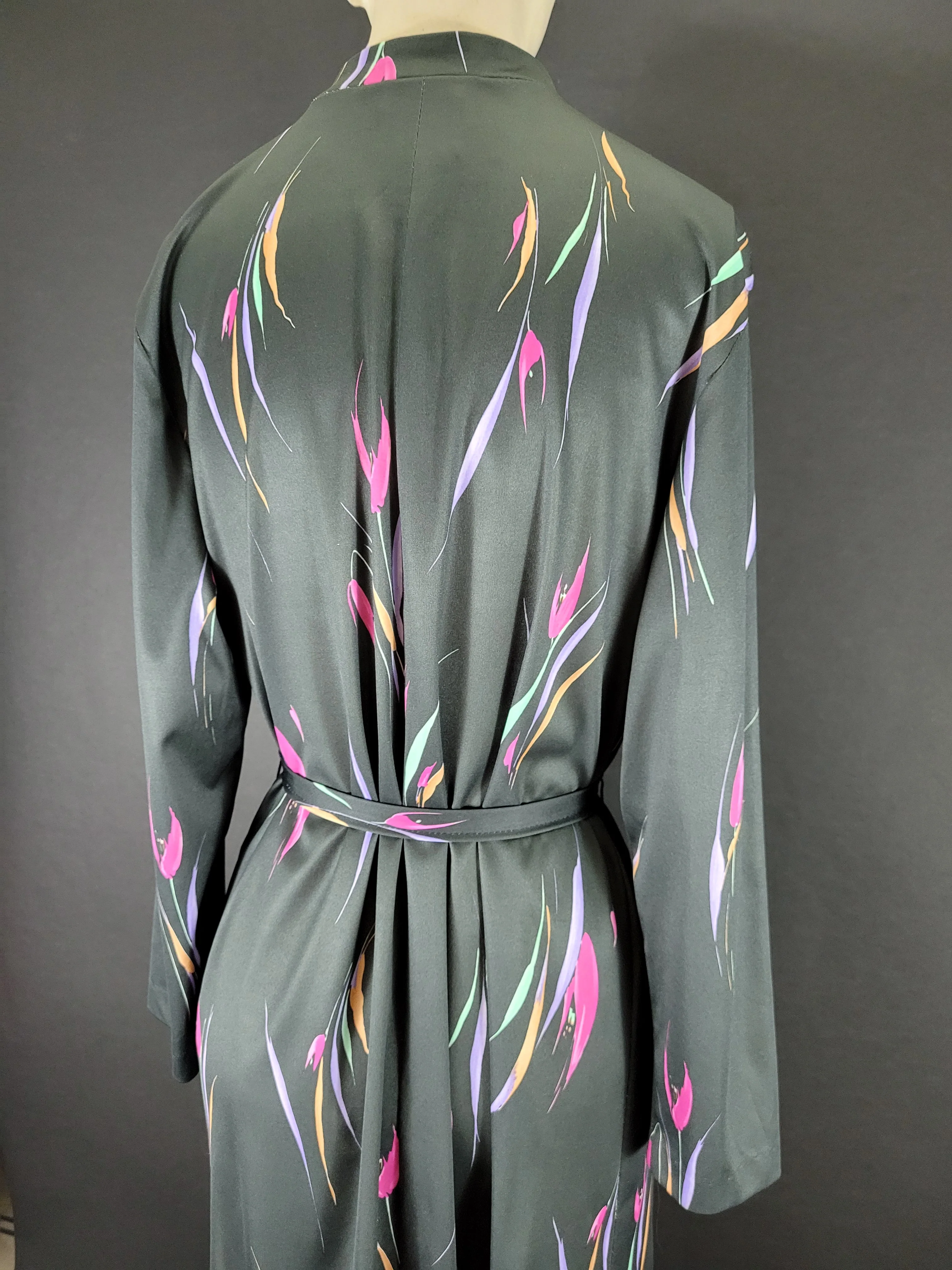 70s Black Abstract Floral Long Sleeve Dress By Flutterbye - Image 13