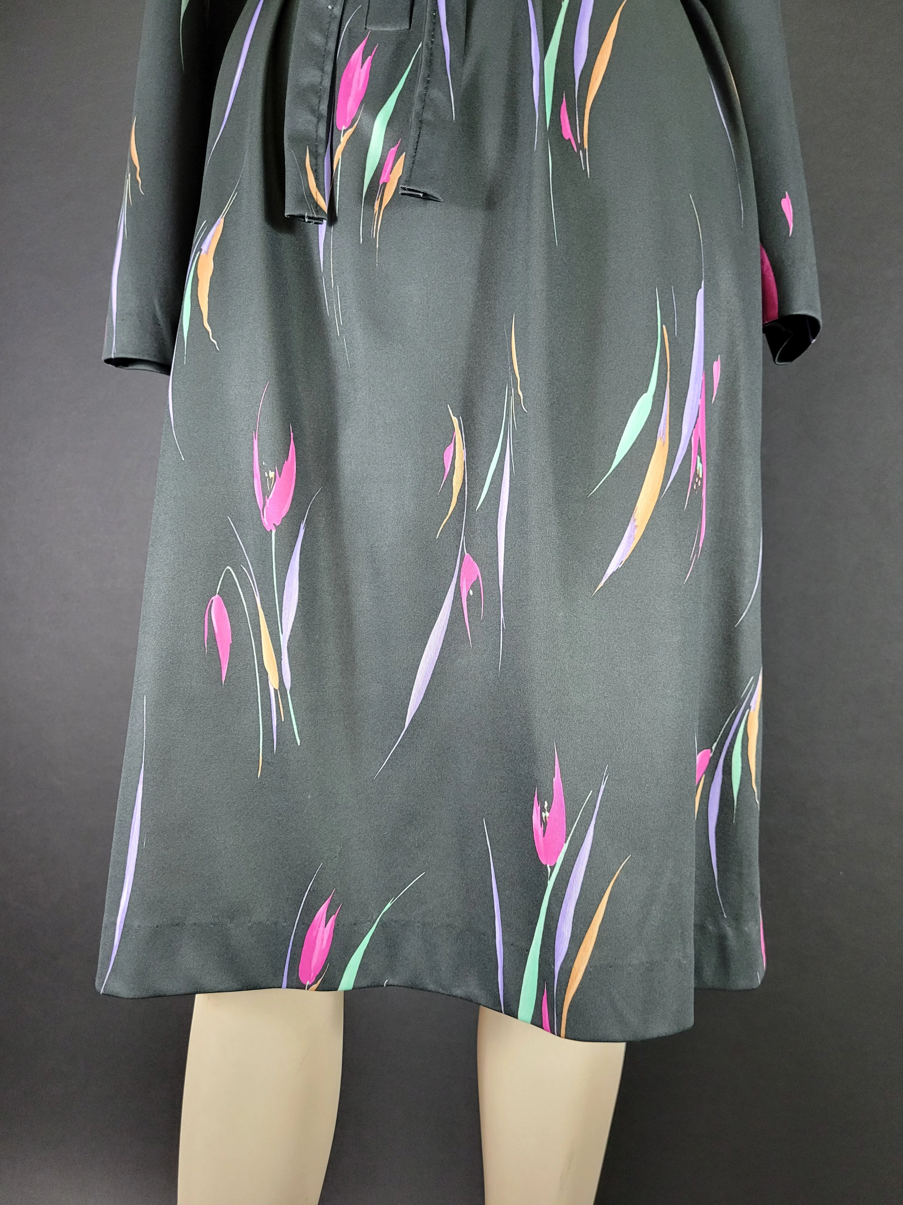 70s Black Abstract Floral Long Sleeve Dress By Flutterbye - Image 8