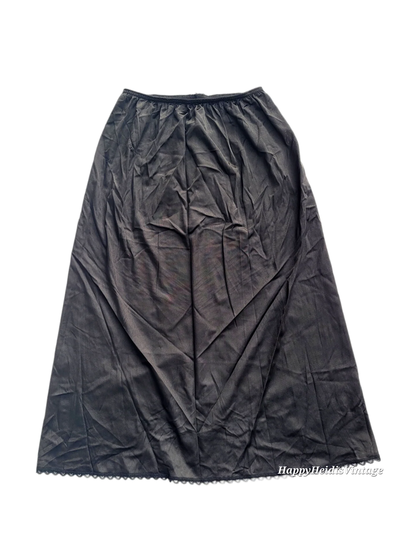 70s Black Back Slit Slip With Lace Trim By Warner's - Image 4
