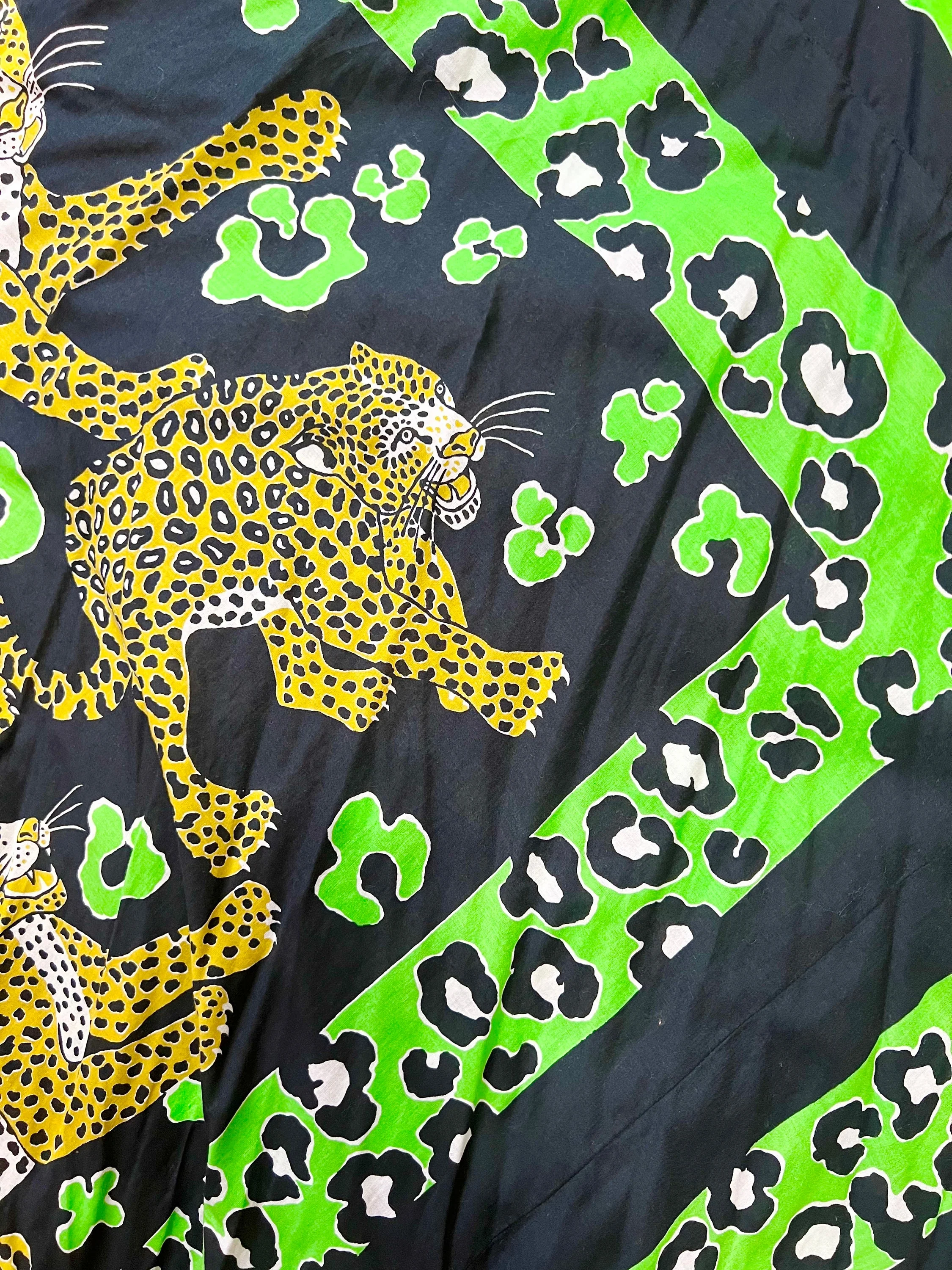 70s Black Cotton Cheetah Green Spot Psychedelic Kaftan Maxi Dress - Image 8