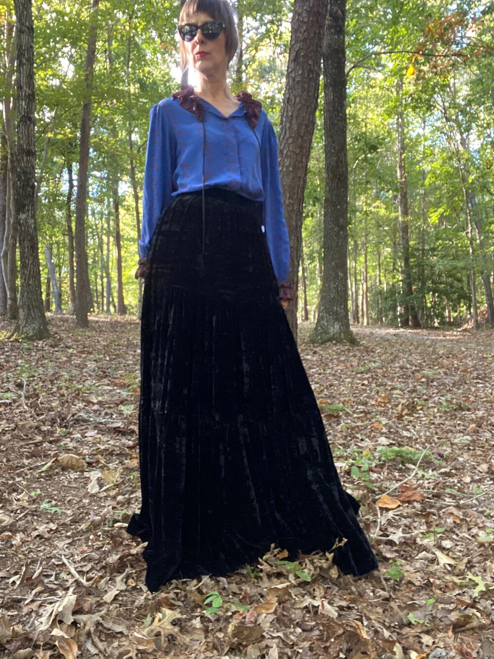 70s Black Crushed Velvet Three Tiered Maxi Skirt By Adolfo - Image 5