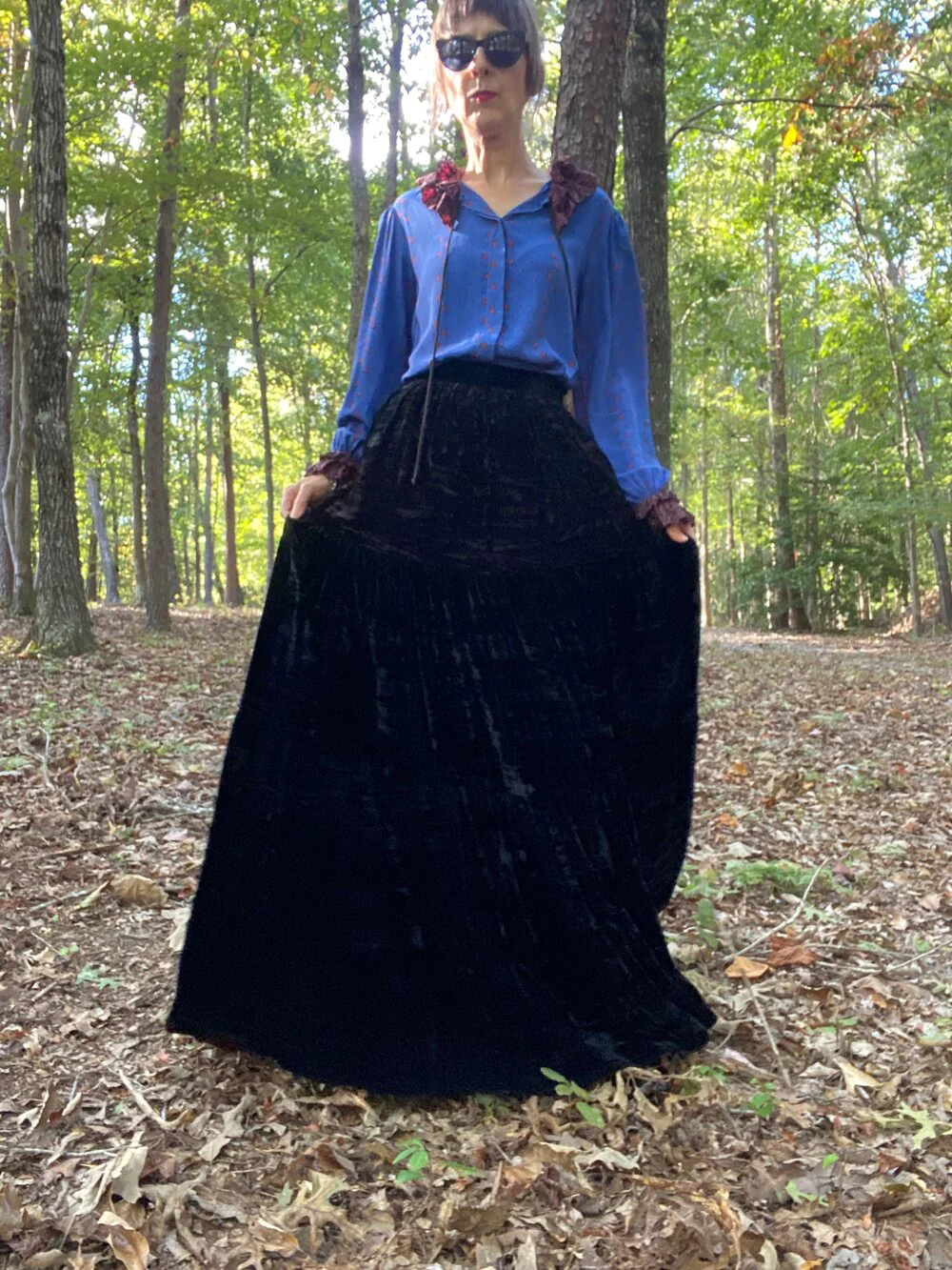 70s Black Crushed Velvet Three Tiered Maxi Skirt By Adolfo - Image 6