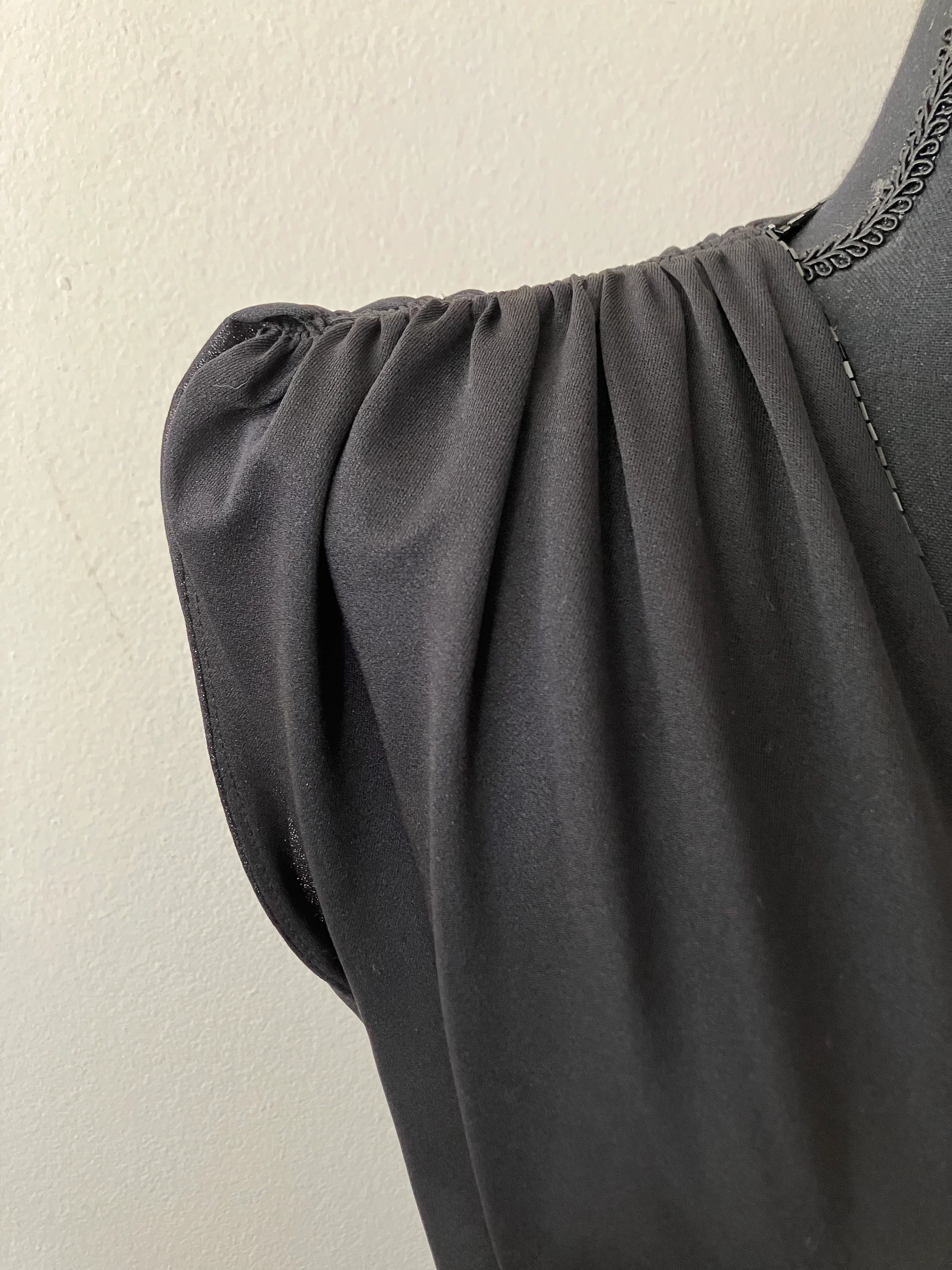 70s Black Disco Wrap Dress With Black Beaded Trim By Union Made - Image 5