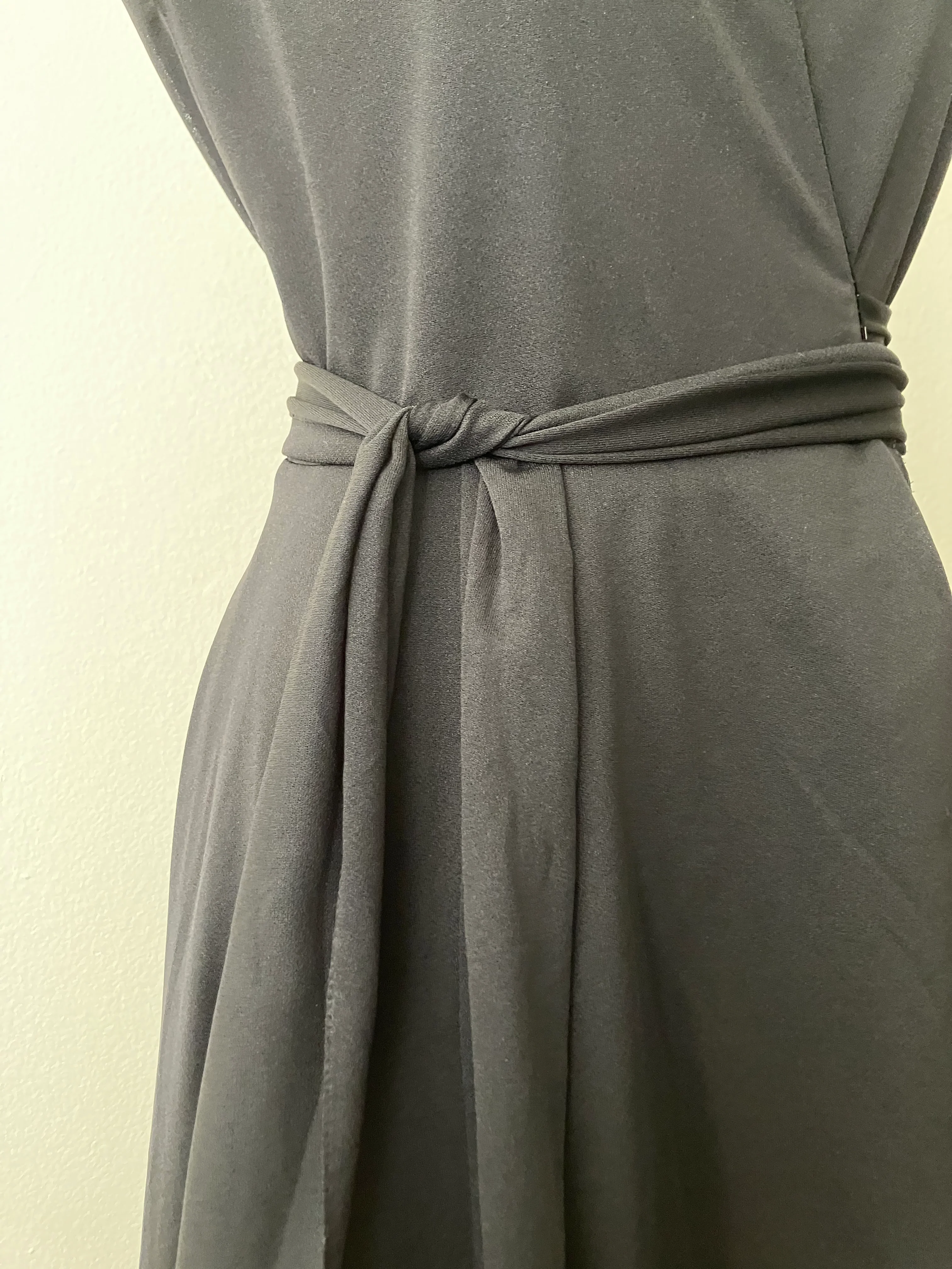 70s Black Disco Wrap Dress With Black Beaded Trim By Union Made - Image 9