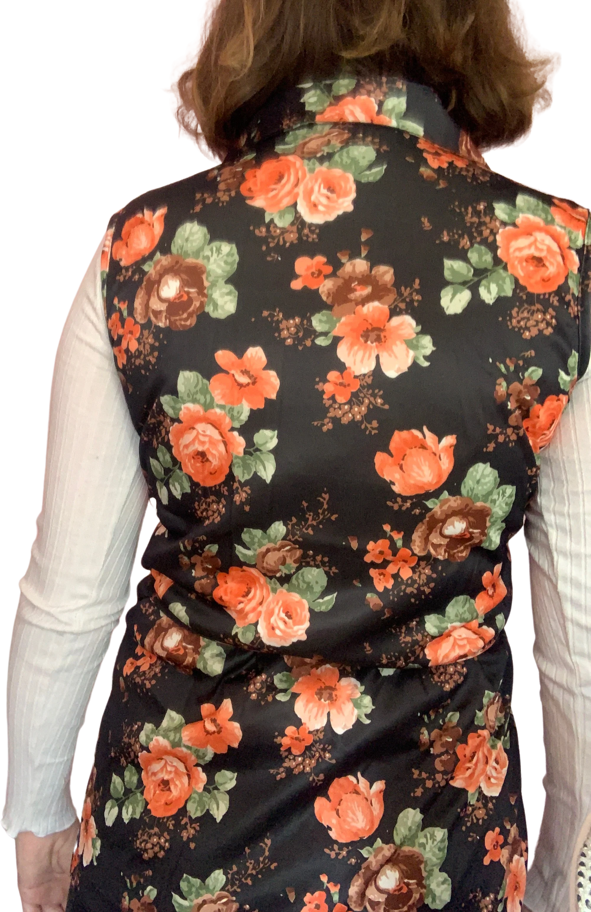 70s Black Floral Sleeveless Vest - Image 2