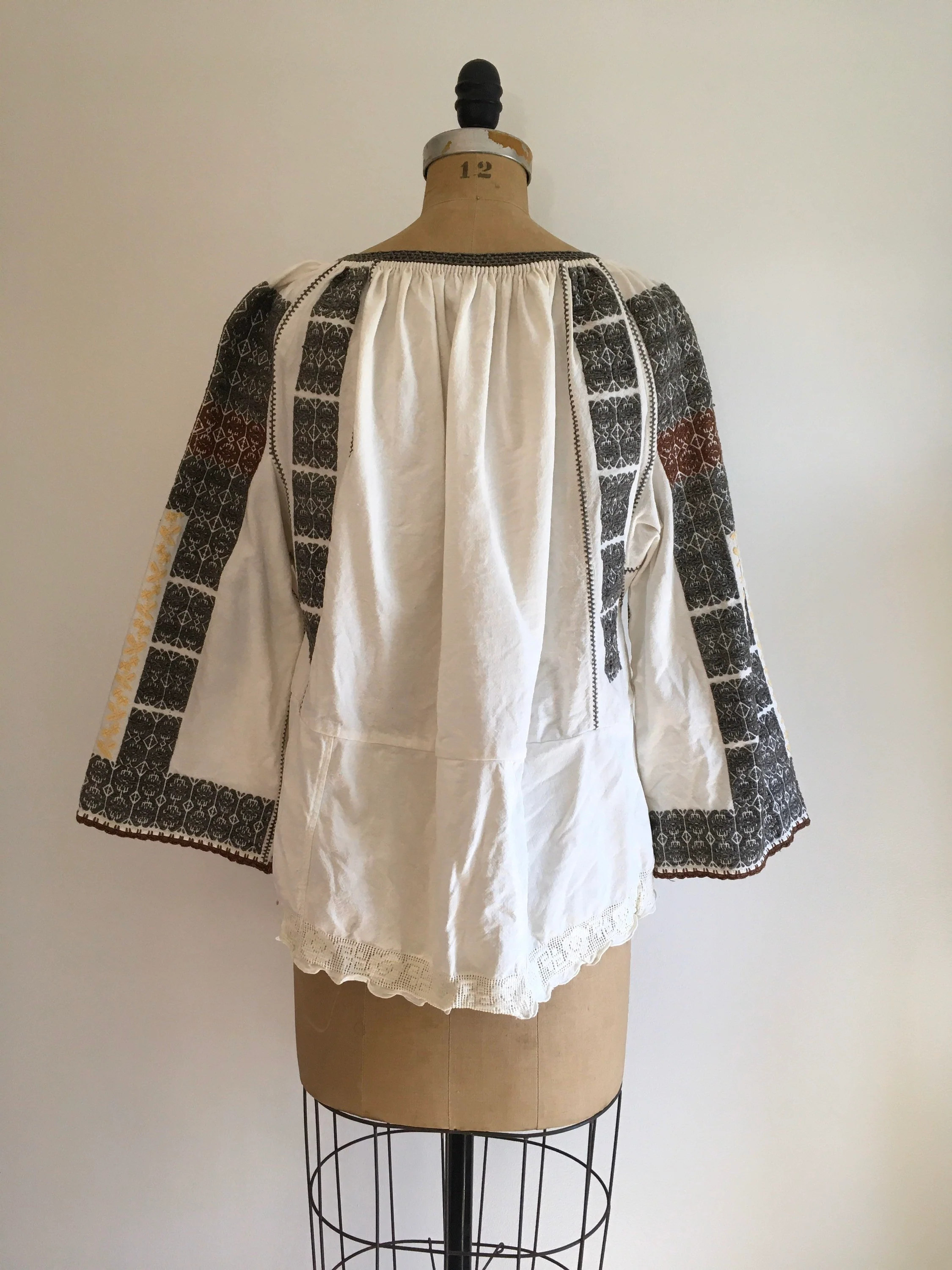 70's Black Geometric Embroidered Blouse - Image 2