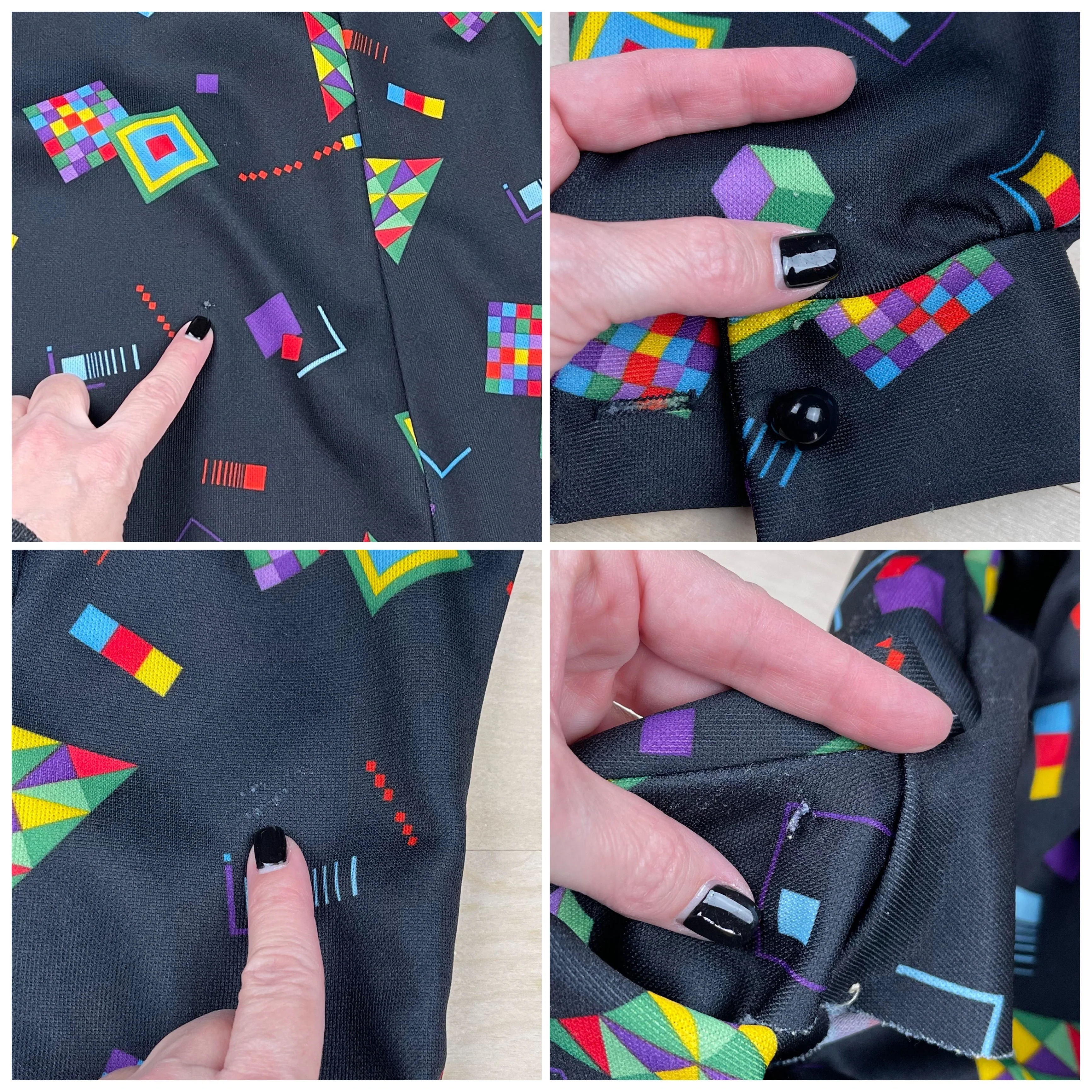 70s Black Geometric Print Long Sleeve Mini Shirt Dress By Sears Fashions - Image 6