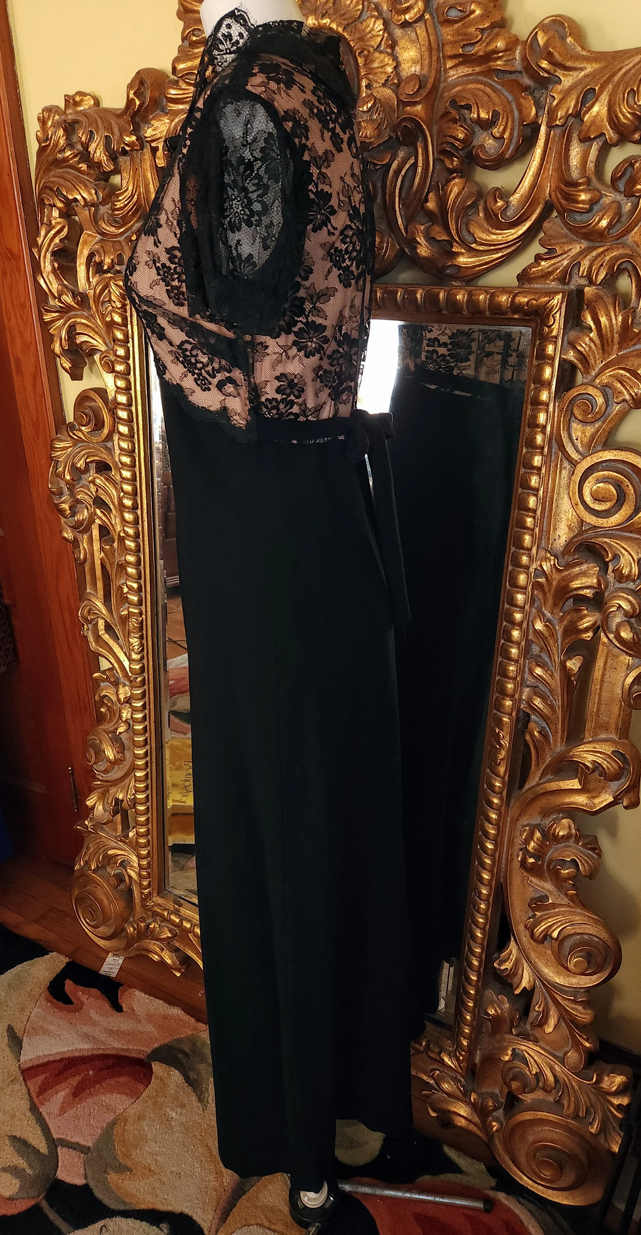 70s Black Lace Top Palazzo Jumpsuit By Jean Allen Southport - Image 3