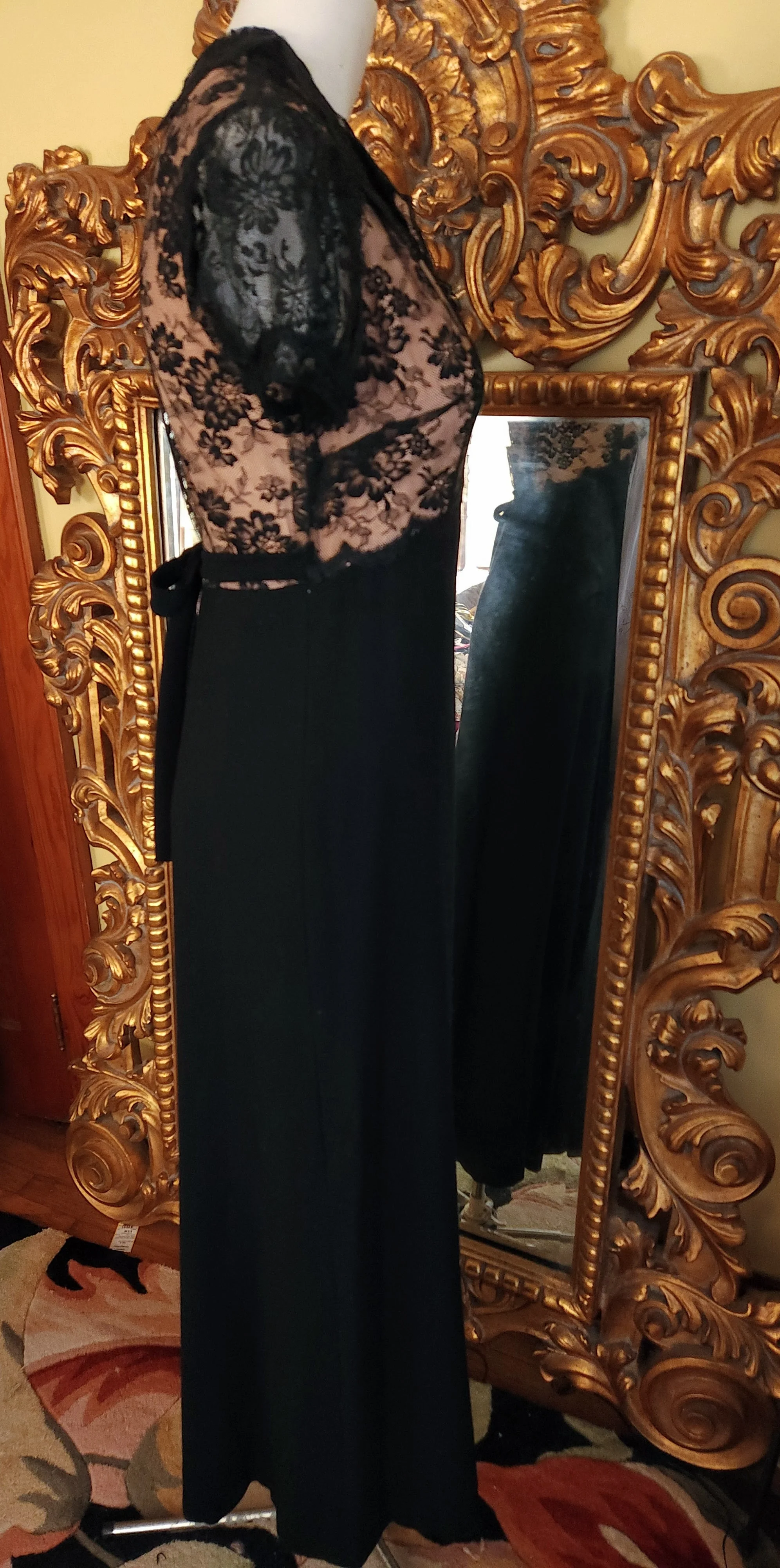 70s Black Lace Top Palazzo Jumpsuit By Jean Allen Southport - Image 4