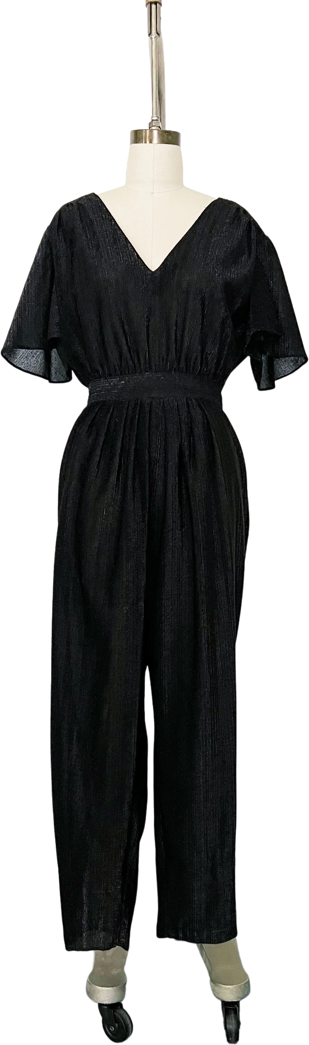 70s Black Metallic Wide Leg Disco Jumpsuit