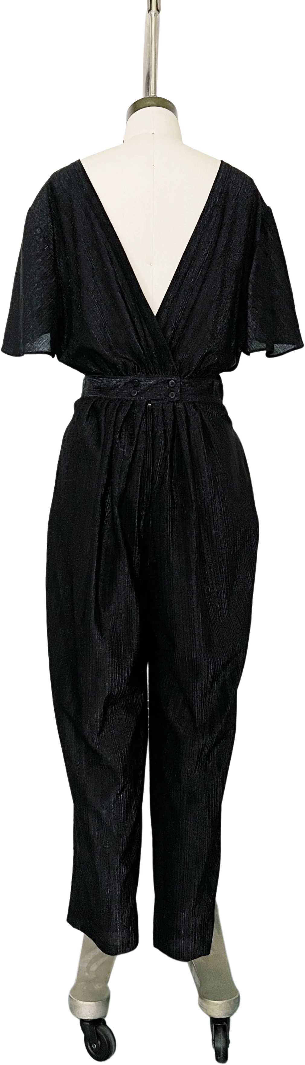 70s Black Metallic Wide Leg Disco Jumpsuit - Image 2