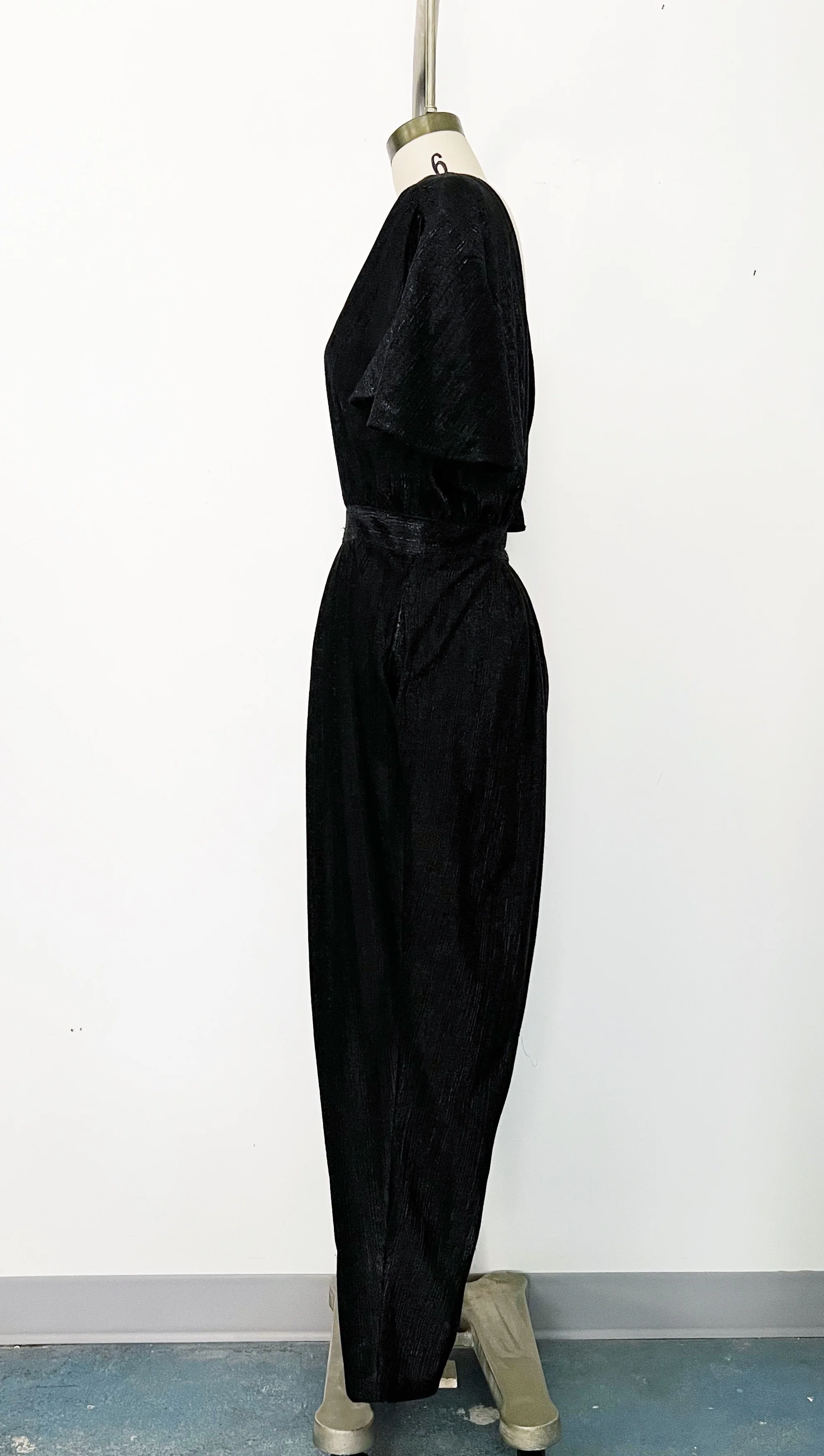 70s Black Metallic Wide Leg Disco Jumpsuit - Image 5