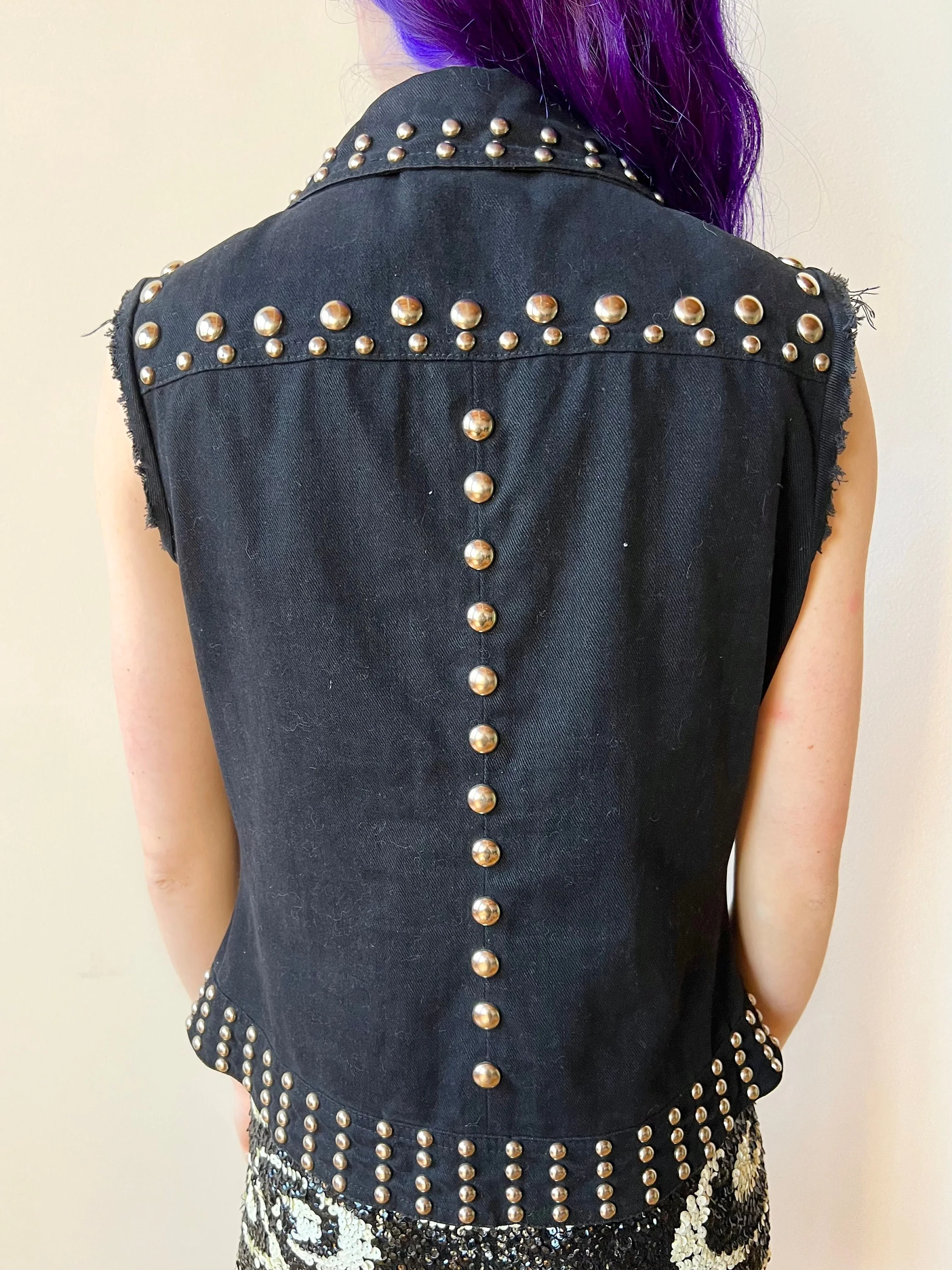 70s Black Roncelli Silver Studded Vest Sleeveless Jacket by Roncelli - Image 2