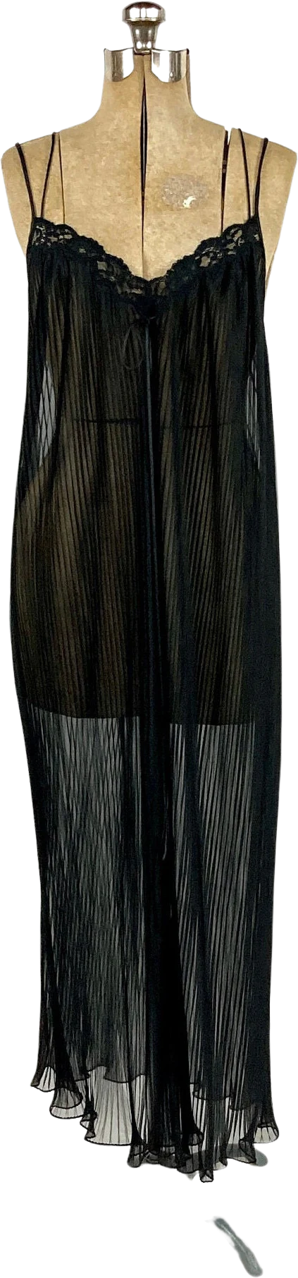 70s Black Sheer Long Grecian Dress V-Neck Goddess Knife Pleat Ethereal Maxi Dress Open Back Party Vintage Slip Dress Negligee Nightgown by Kayser