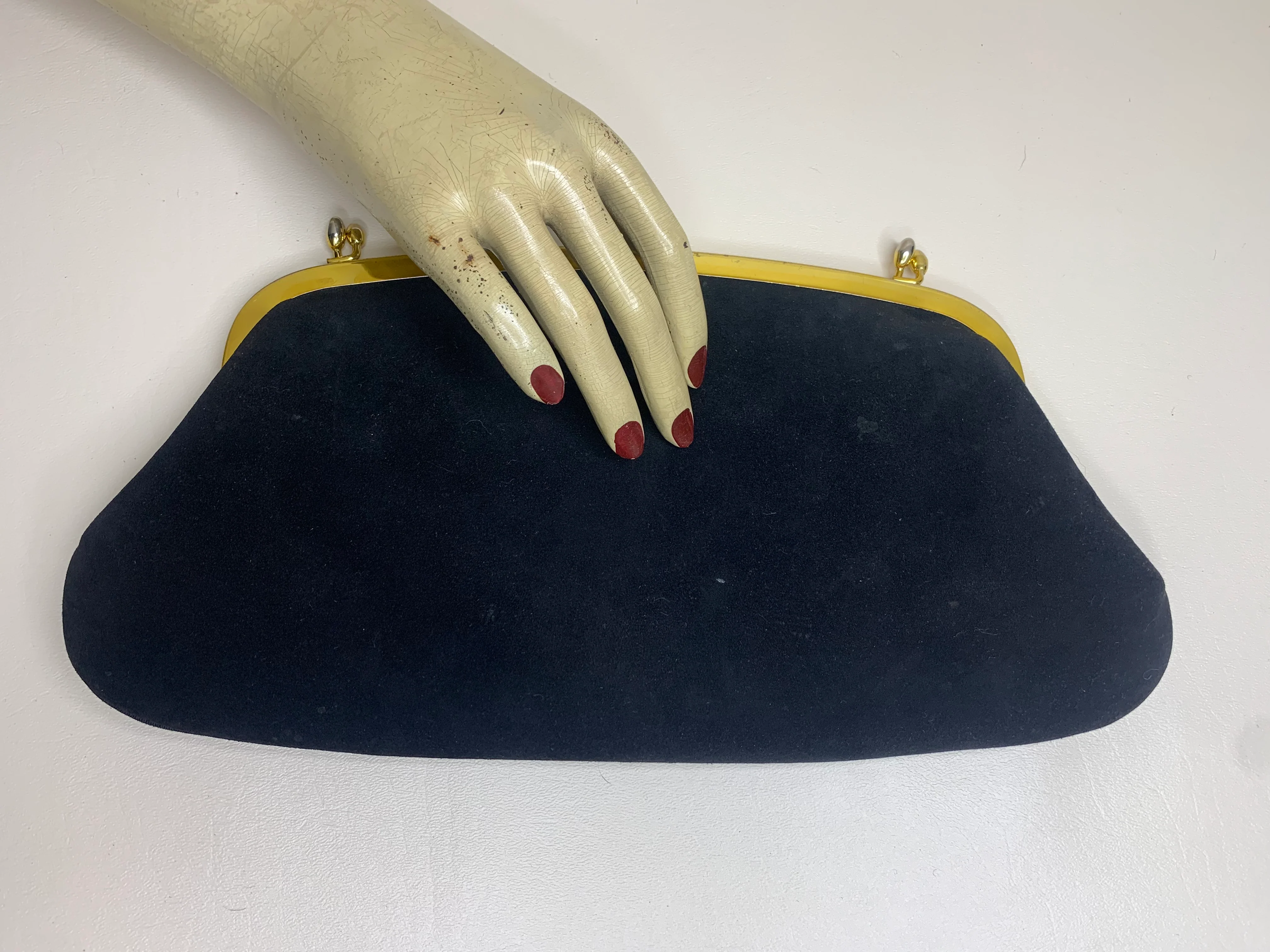 70s Black Suede Clutch Bag Gold Frame By Creations by International - Image 3