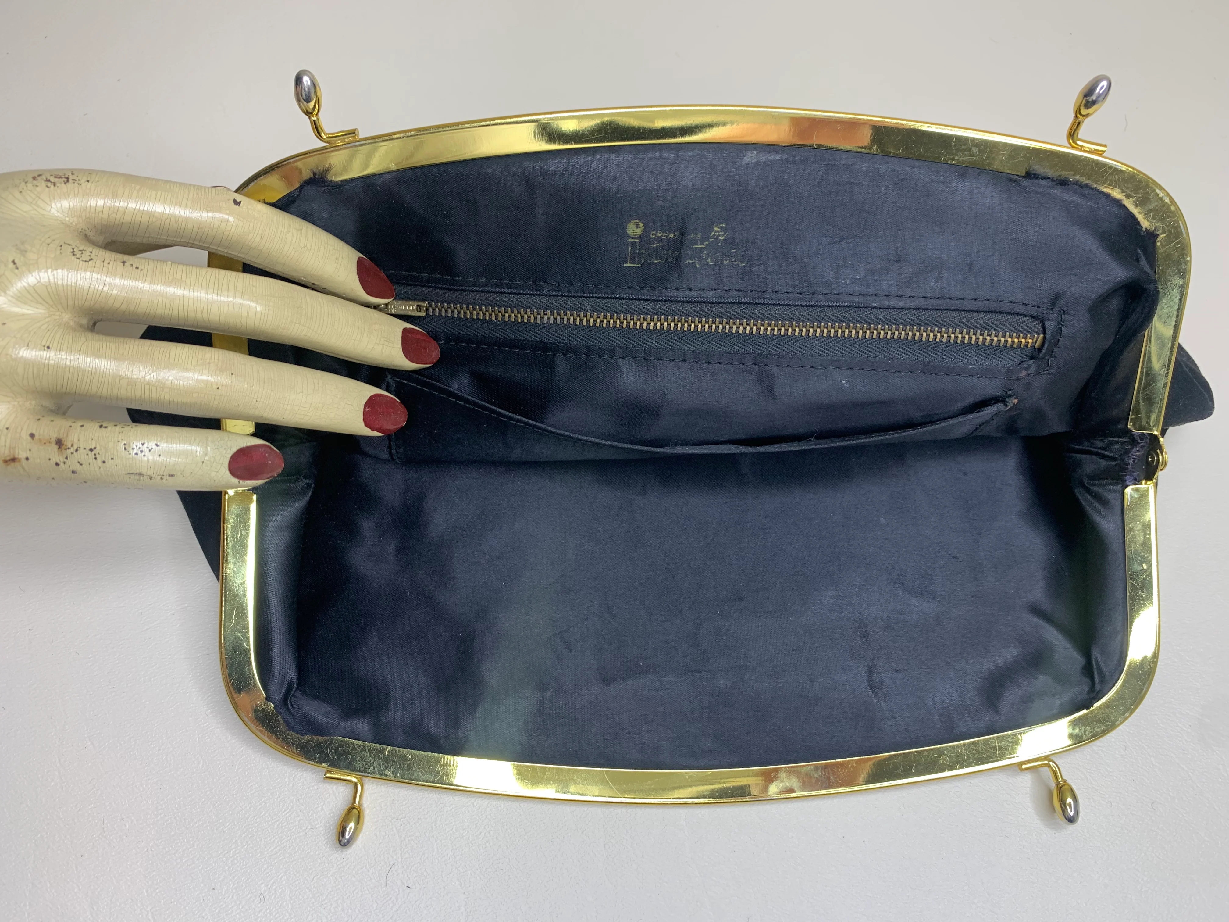70s Black Suede Clutch Bag Gold Frame By Creations by International - Image 4