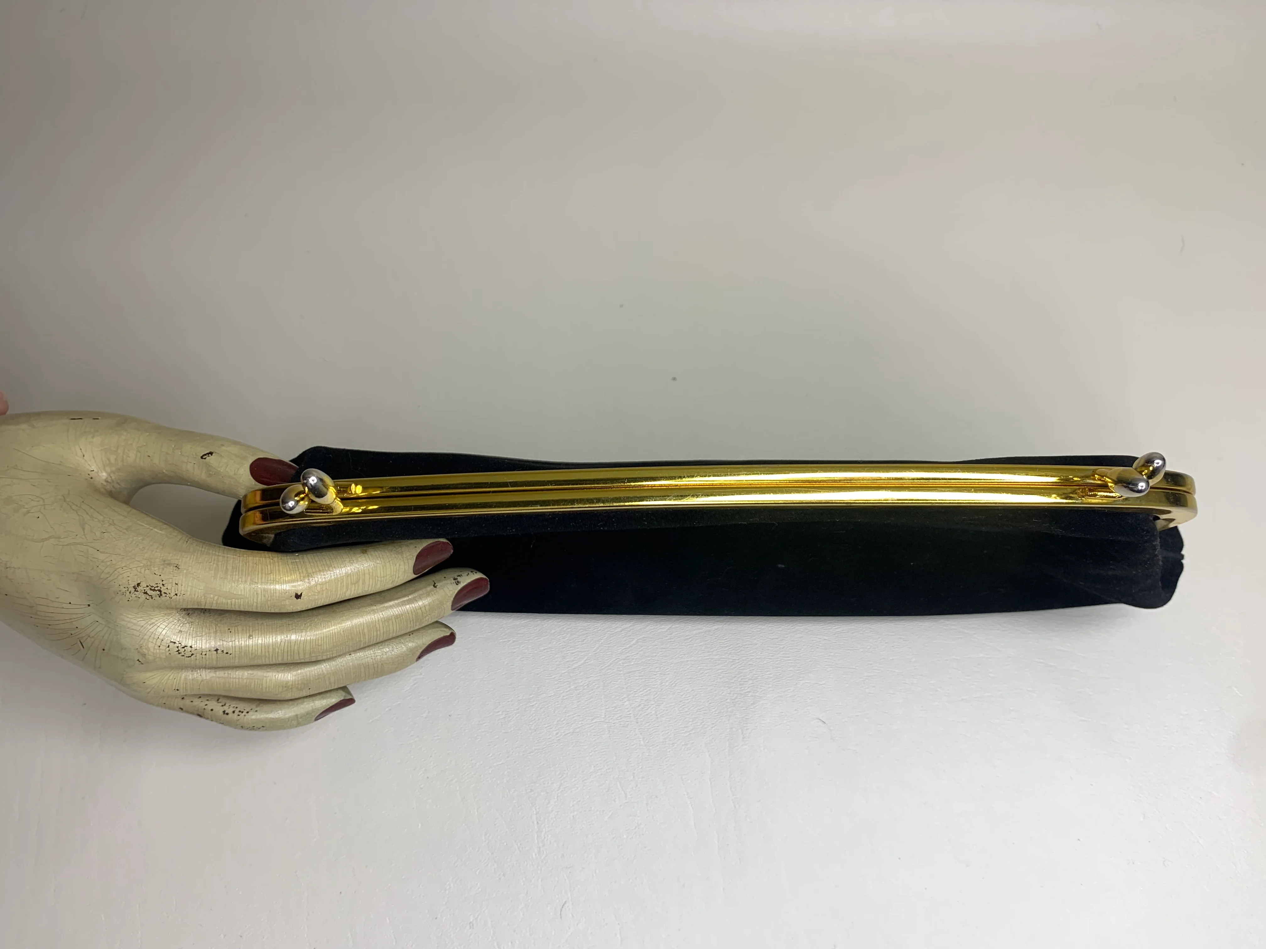 70s Black Suede Clutch Bag Gold Frame By Creations by International - Image 5