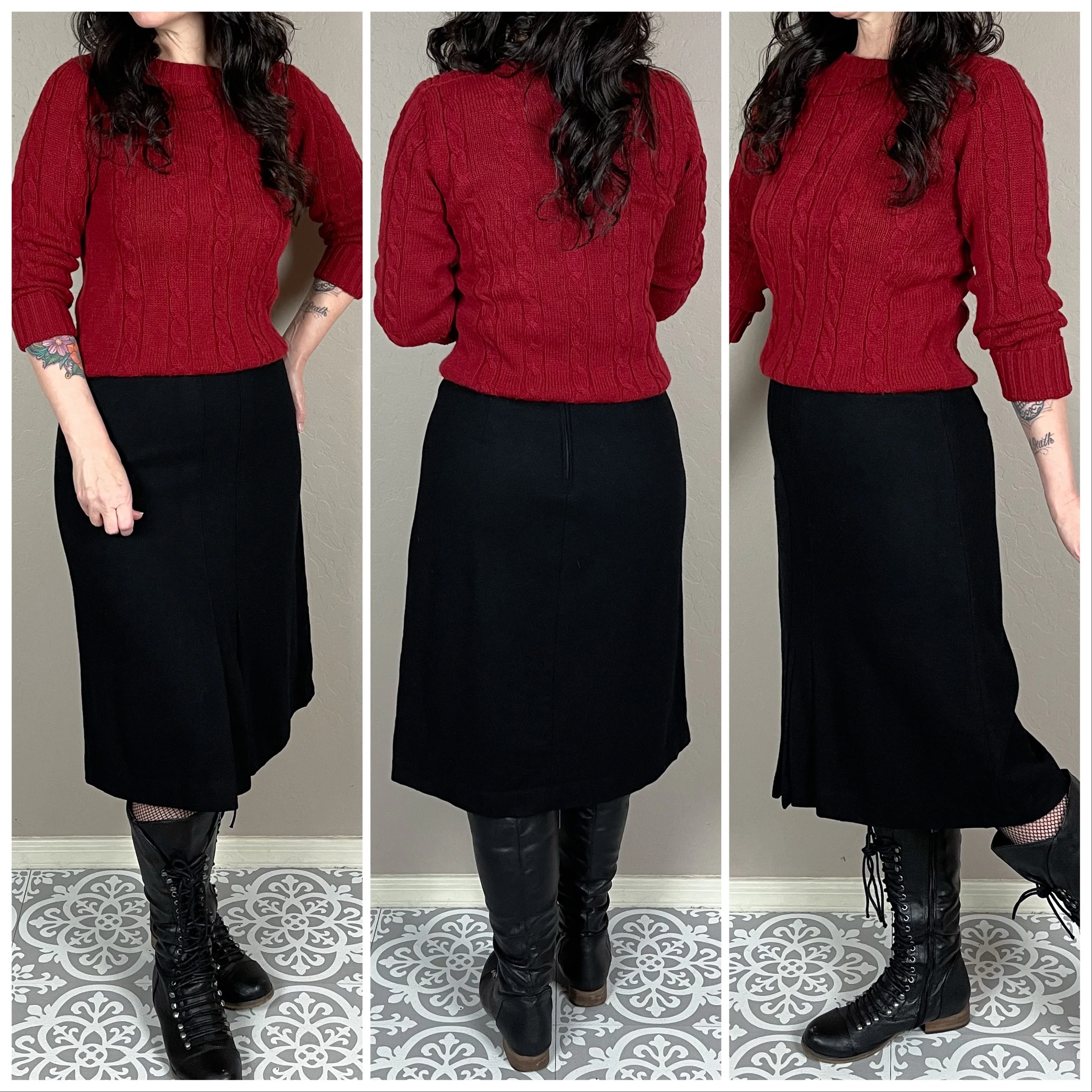 70s Black Wool High Waisted A-line Skirt By Panther - Image 3