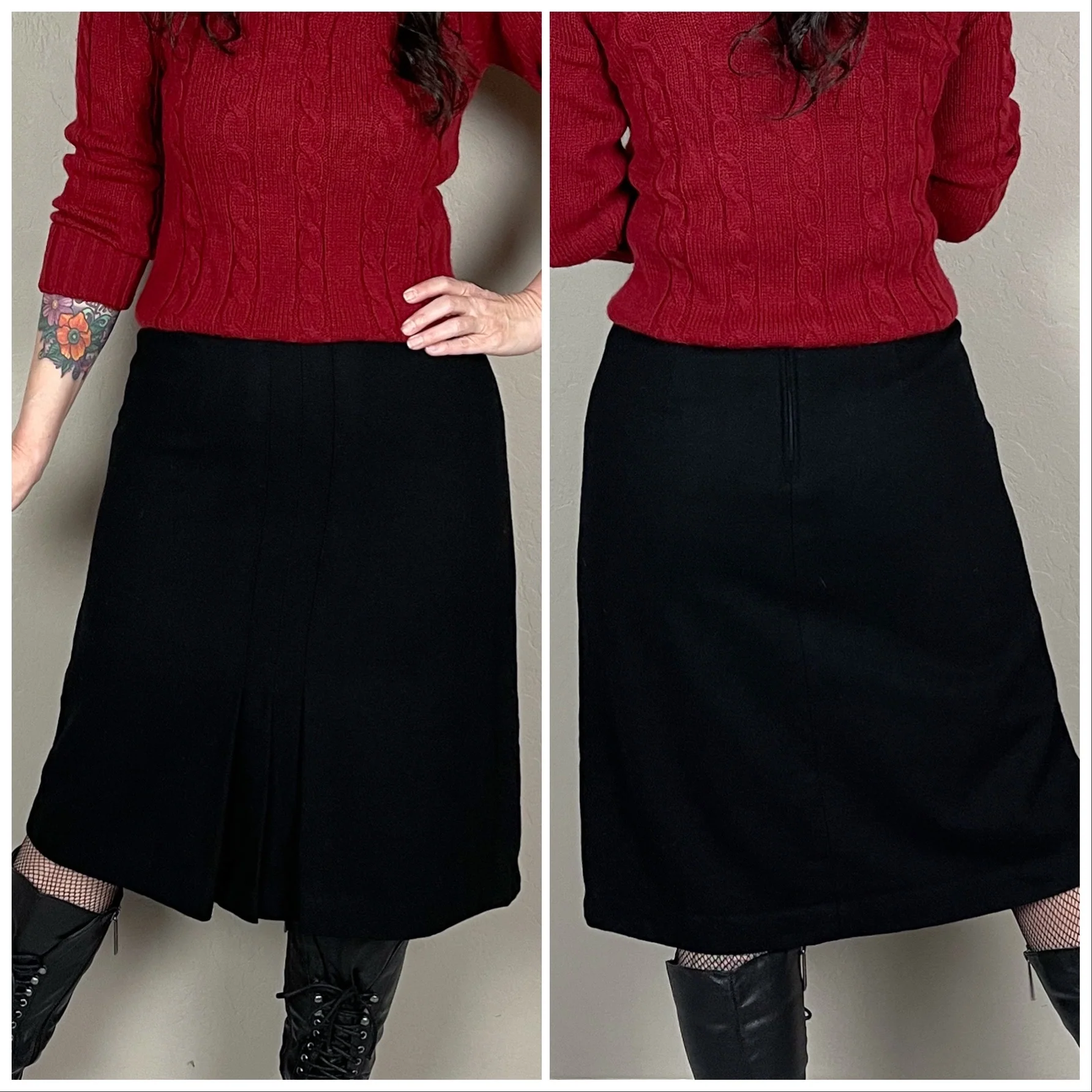 70s Black Wool High Waisted A-line Skirt By Panther - Image 4
