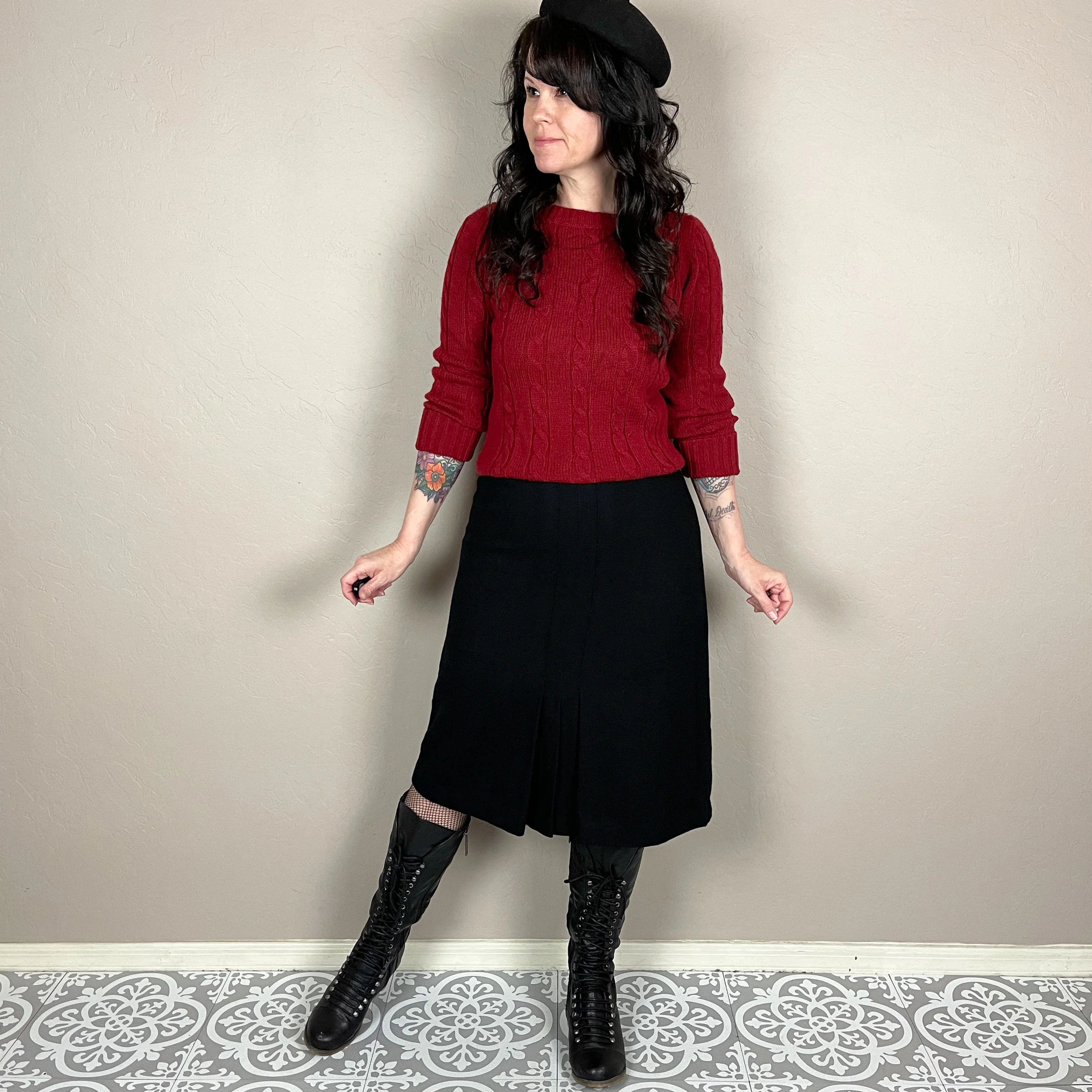 70s Black Wool High Waisted A-line Skirt By Panther - Image 5