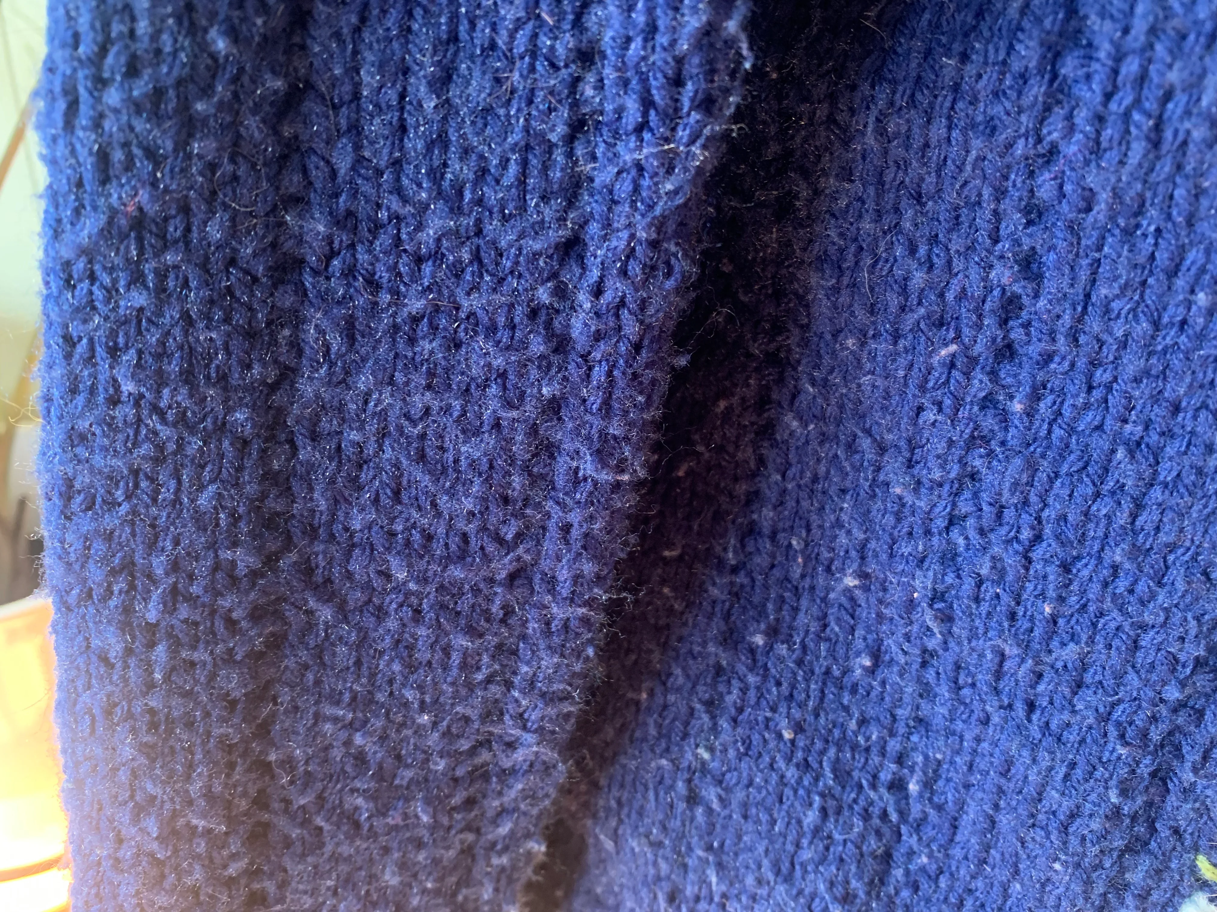 70s Blue Acrylic With Wool Floral Embroidery By Hand Knit - Image 10