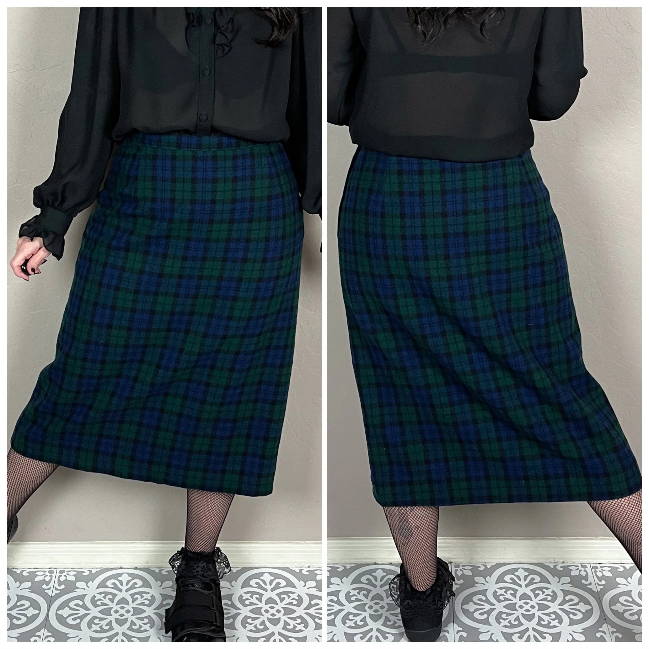 70s Blue And Green Tartan Plaid Wool A-line Skirt By Pendleton - Image 3